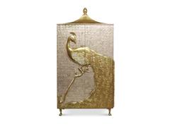 Ivory Mother-of-Pearl and Gold Leaf Mirrored and Brass Camilia Armoire by Koket