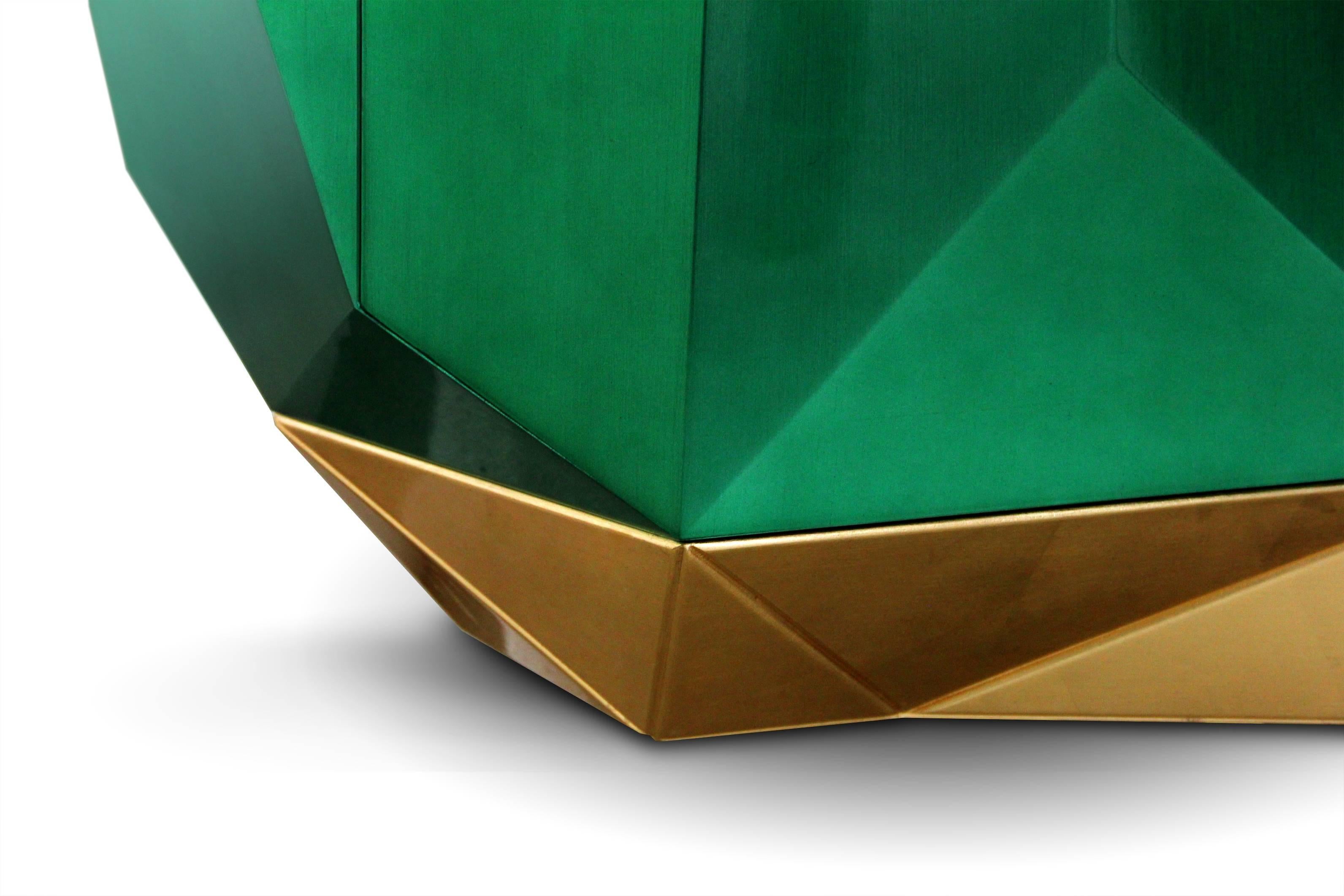 Portuguese European Boca Do Lobo Diamond Emerald Green and Gold Leaf Sculptural Sideboard For Sale