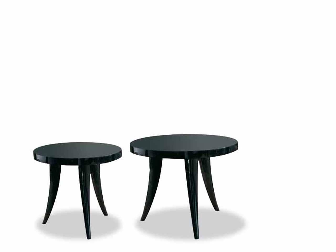 Round small table, mat or gloss black or white lacquered, available 45 or 56 cm high, with three legs.

Round tables available: Top 5 cm thick. 
Available in either:
ø cm.56 x 45 H or:
ø cm.56 x 56 H.

Ask for a quote for any size or finish.
 