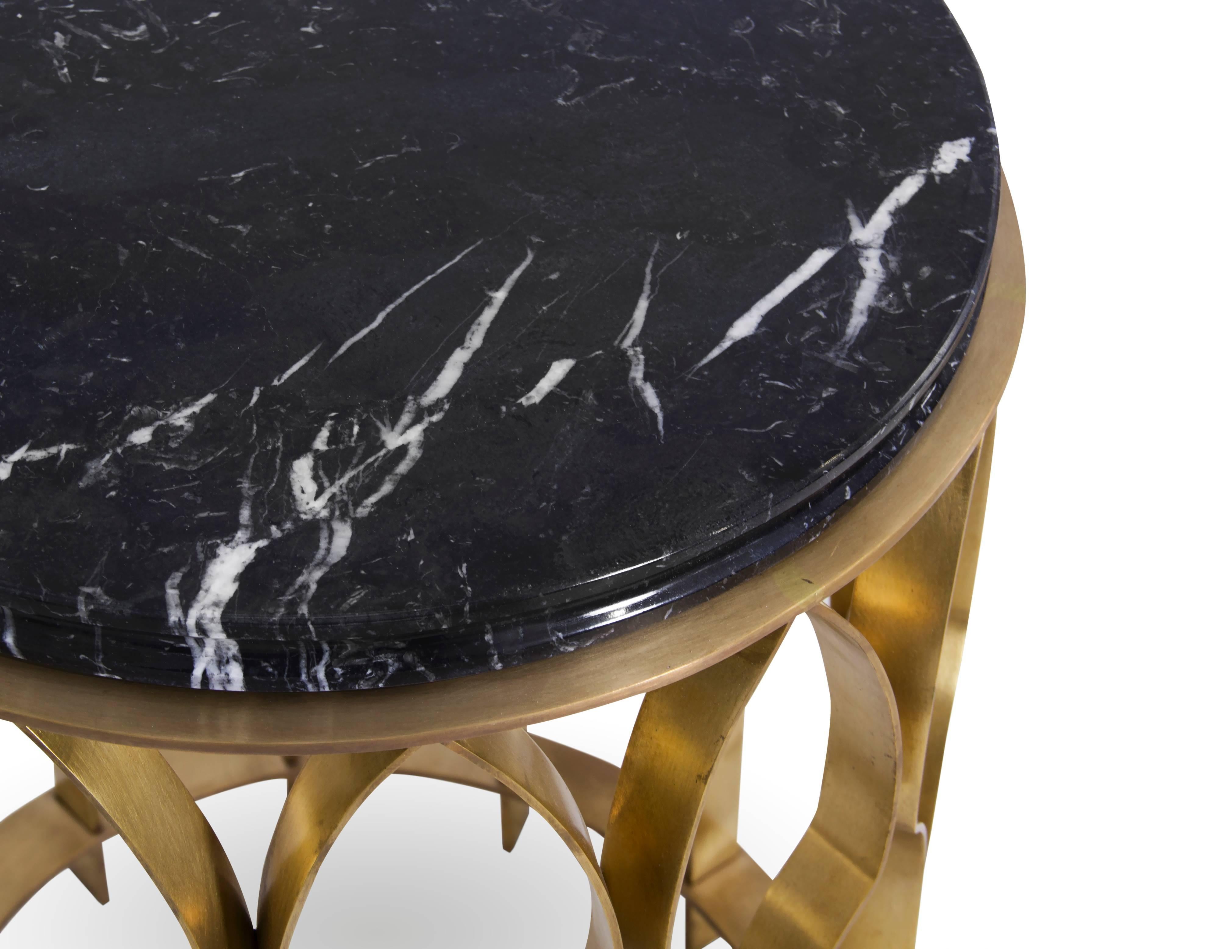 Modern Pair of Brass and Black Marble Side Table from Europe For Sale