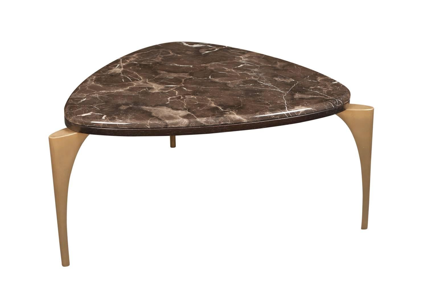 Modern Marble and Cast Brass Contemporary Cocktail Coffee Table from France For Sale
