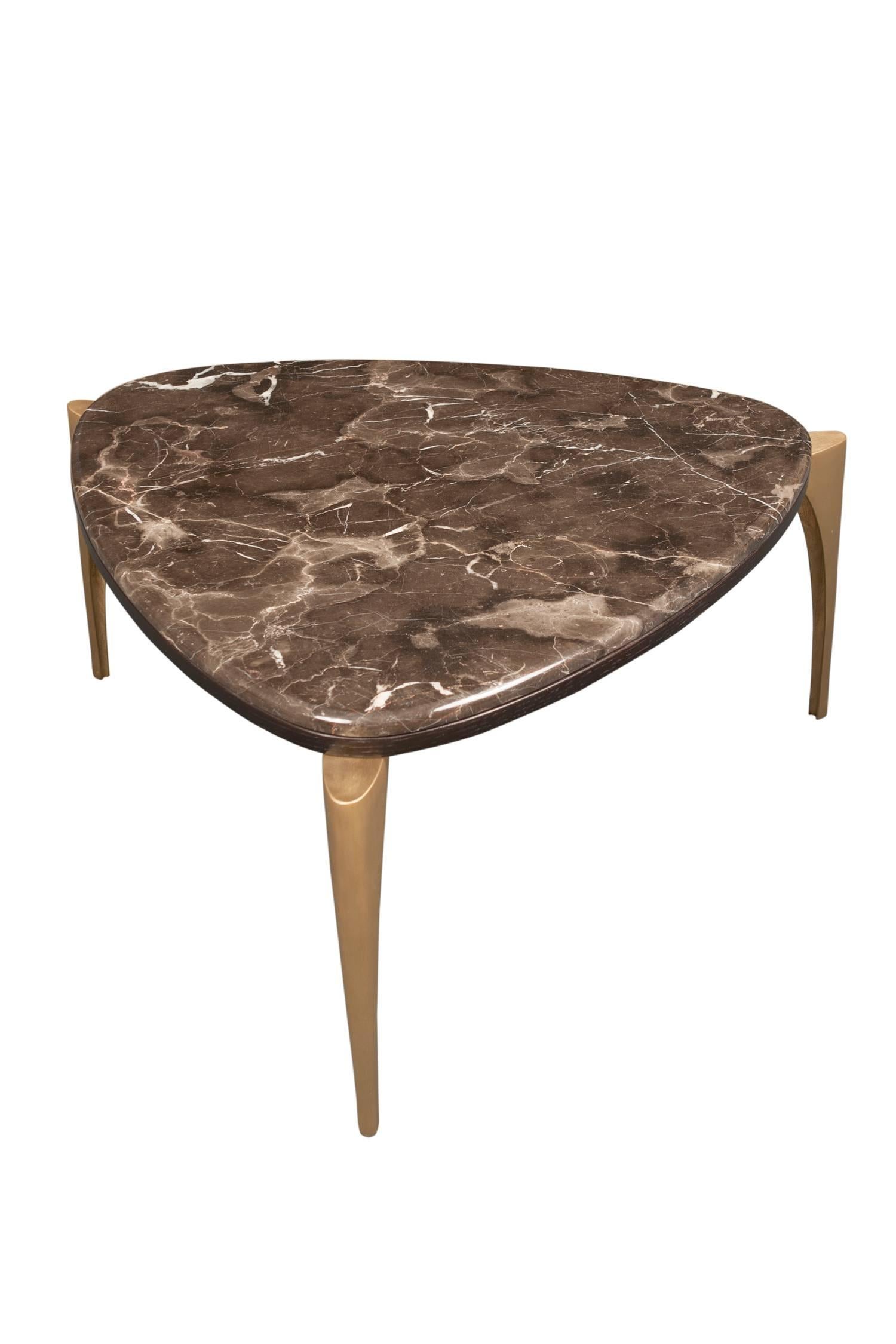 French Marble and Cast Brass Contemporary Cocktail Coffee Table from France For Sale