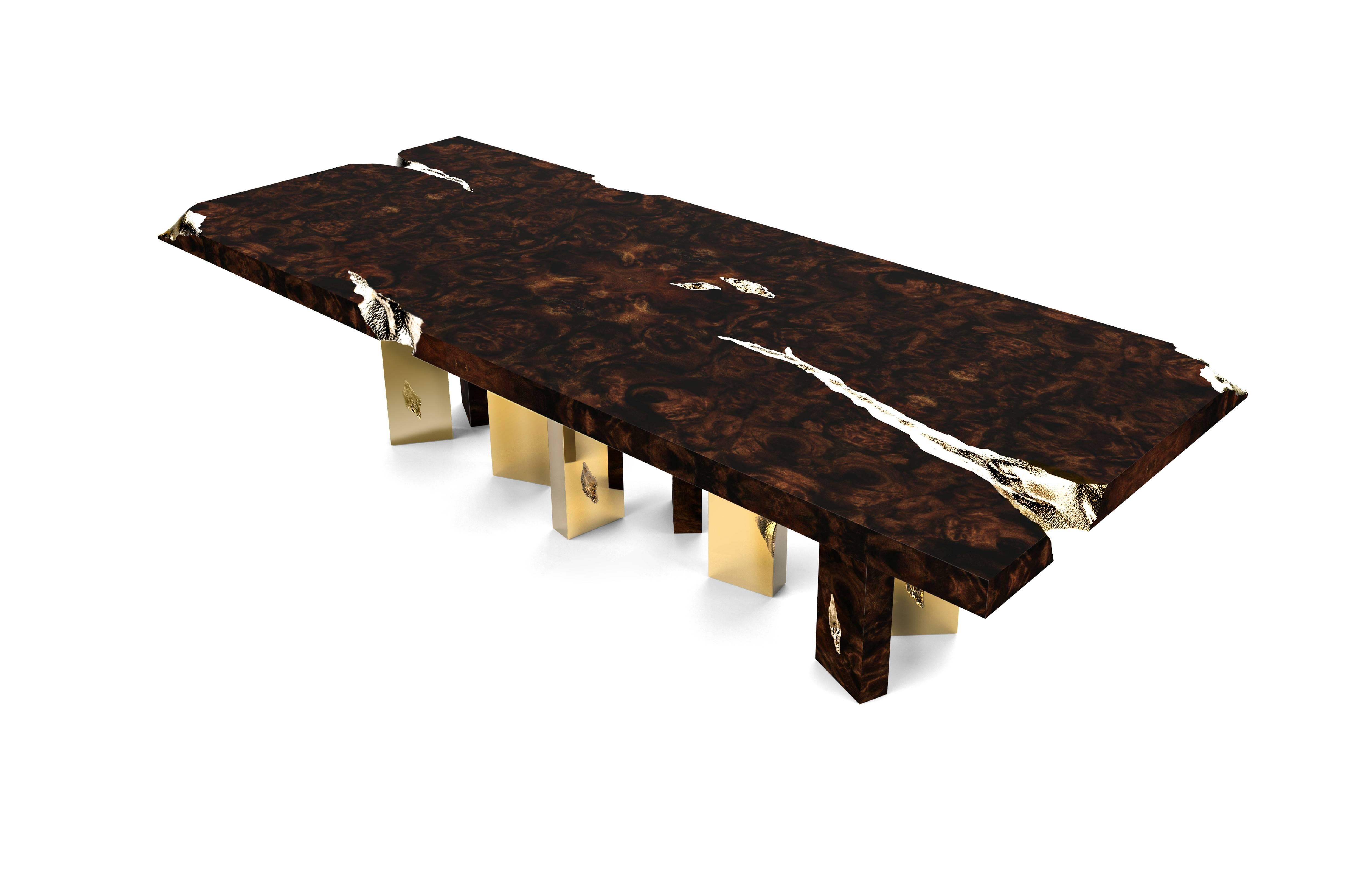 Portuguese Boca Do Lobo Large Elongated Octagon Modern Brass and Wood Empire Centre Table