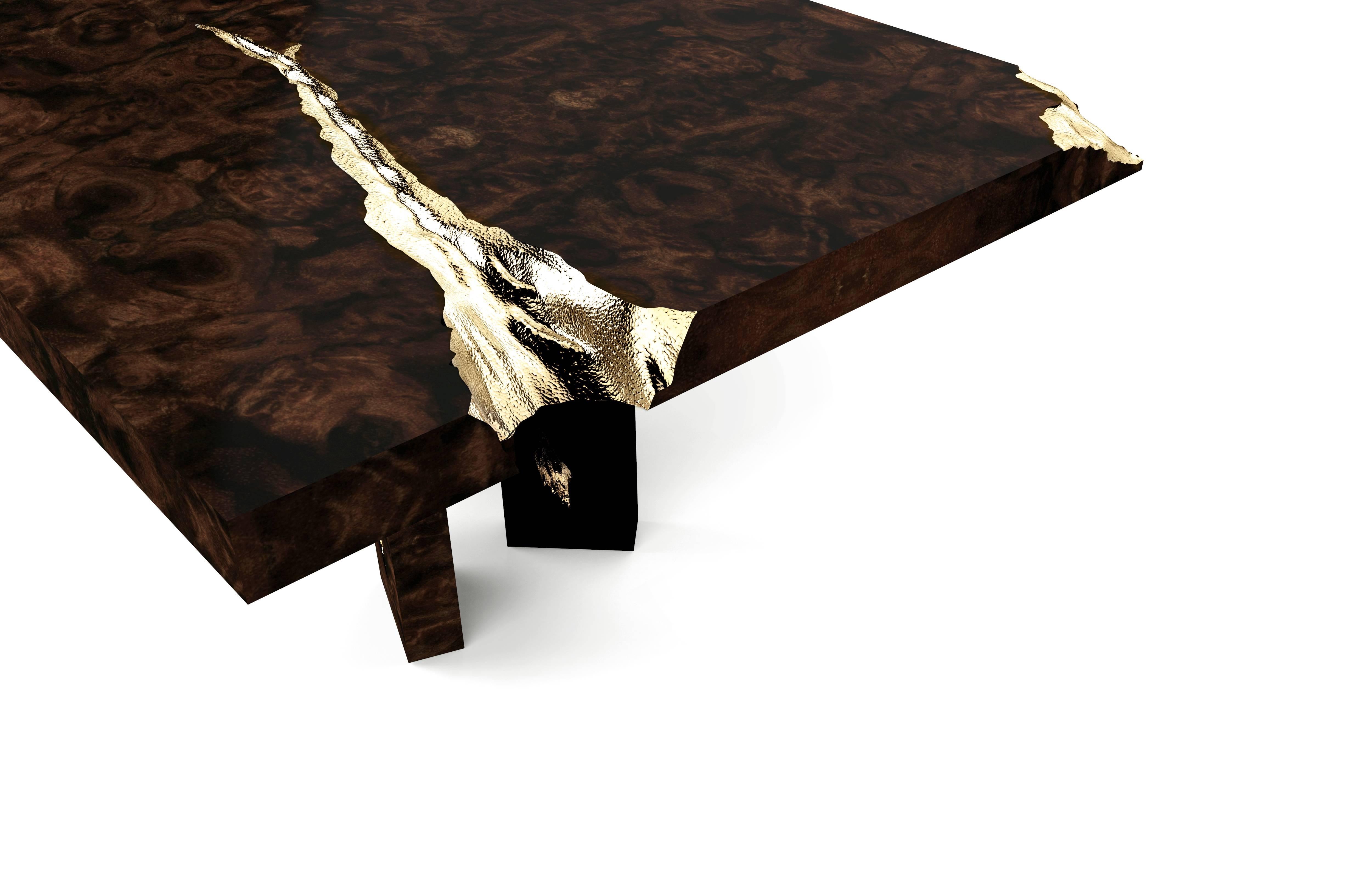 Polished Boca Do Lobo Large Elongated Octagon Modern Brass and Wood Empire Centre Table
