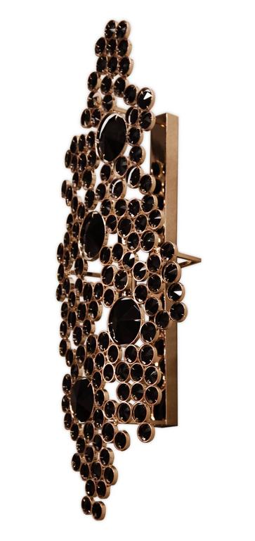 Pair of Large European modern Black Crystal and Brass Wall Sconces by Koket For Sale at 1stdibs
