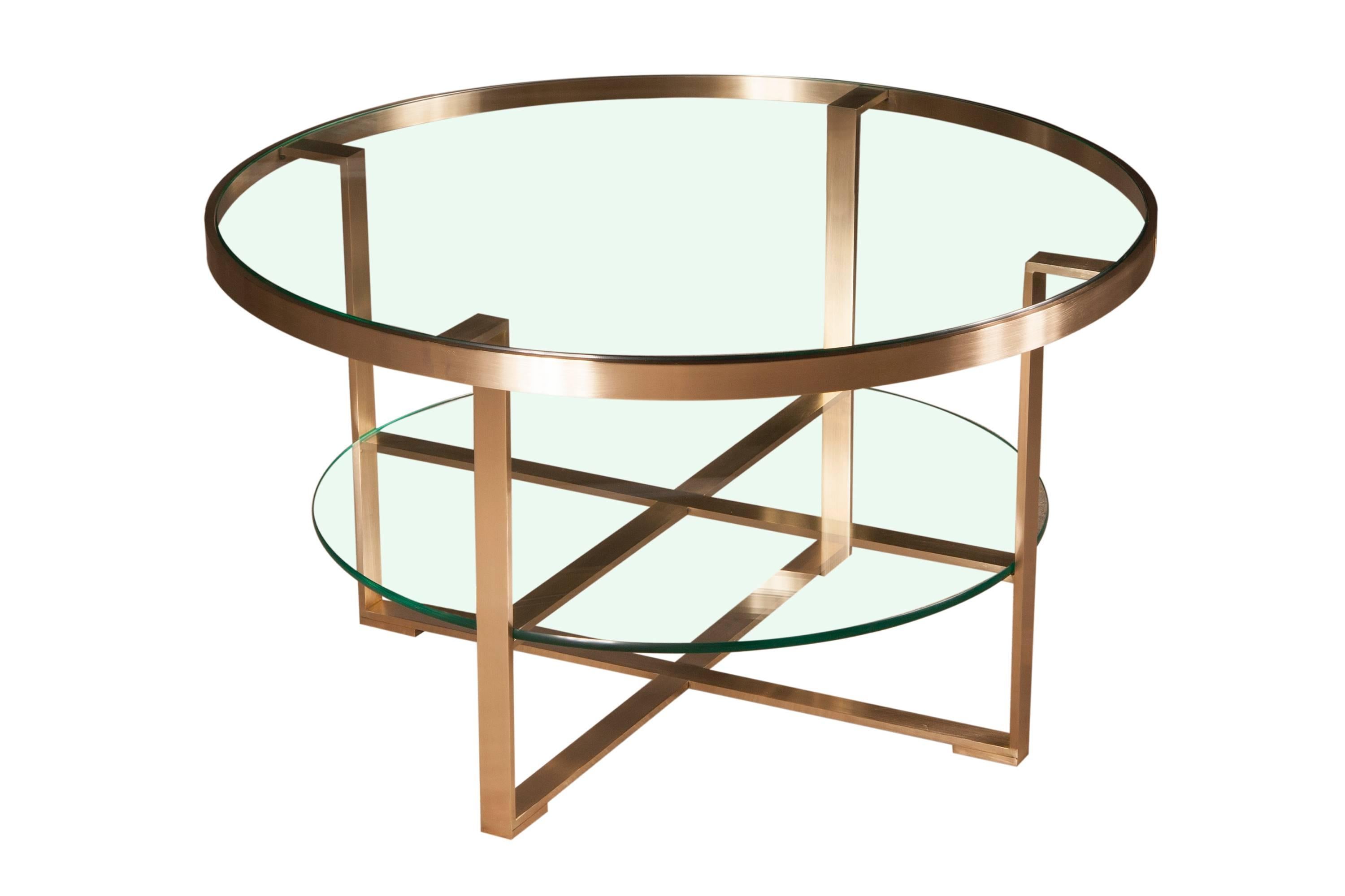 Elegant French designed centre table with practical shelf.

Option of: 
Brass diameter 80 cm H 46cm.
Steel diameter 70 cm H 60cm.
 