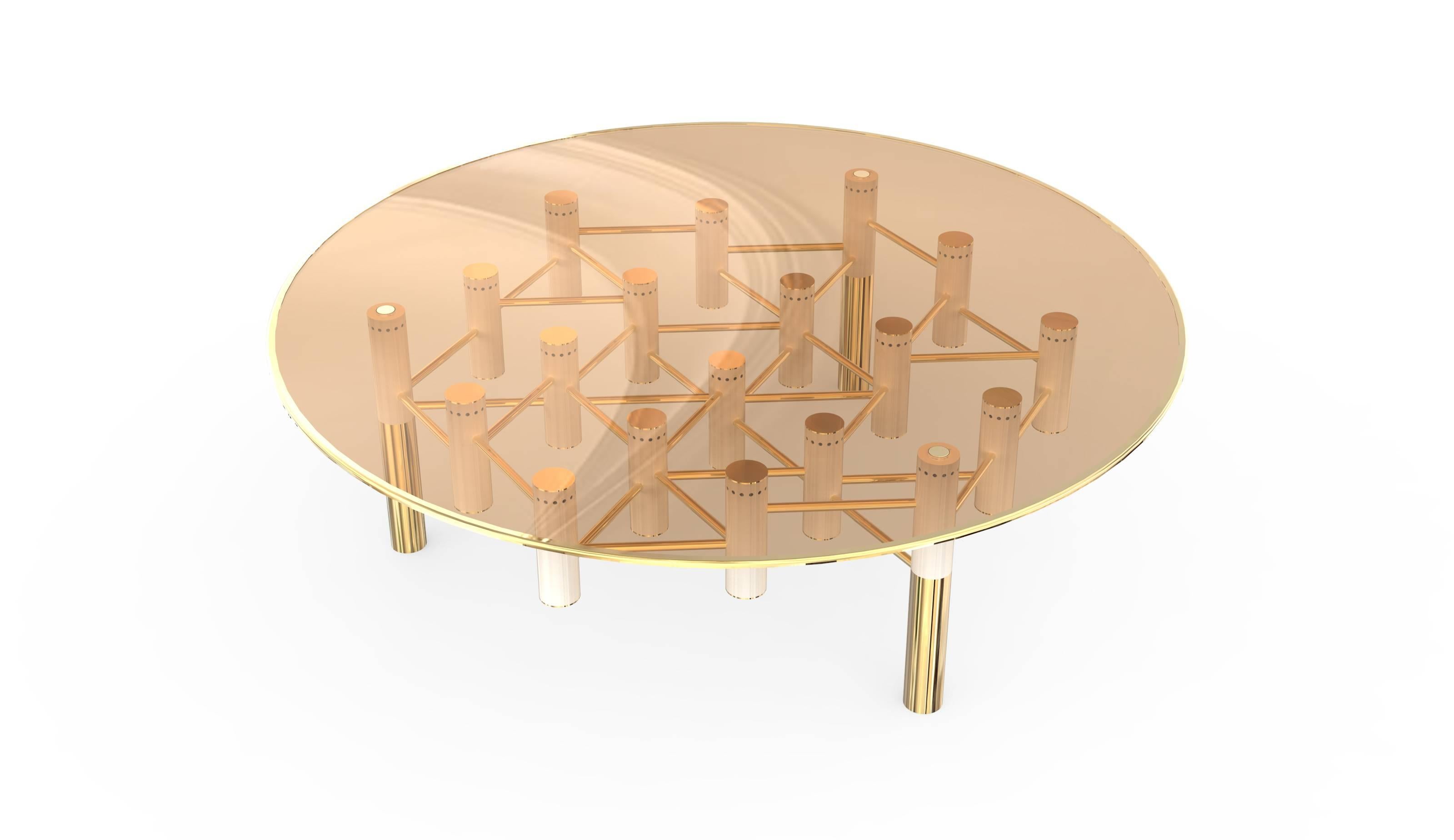 European Mid-Century Modern style Round Copper and Glass Coffee, Cocktail Table For Sale 1