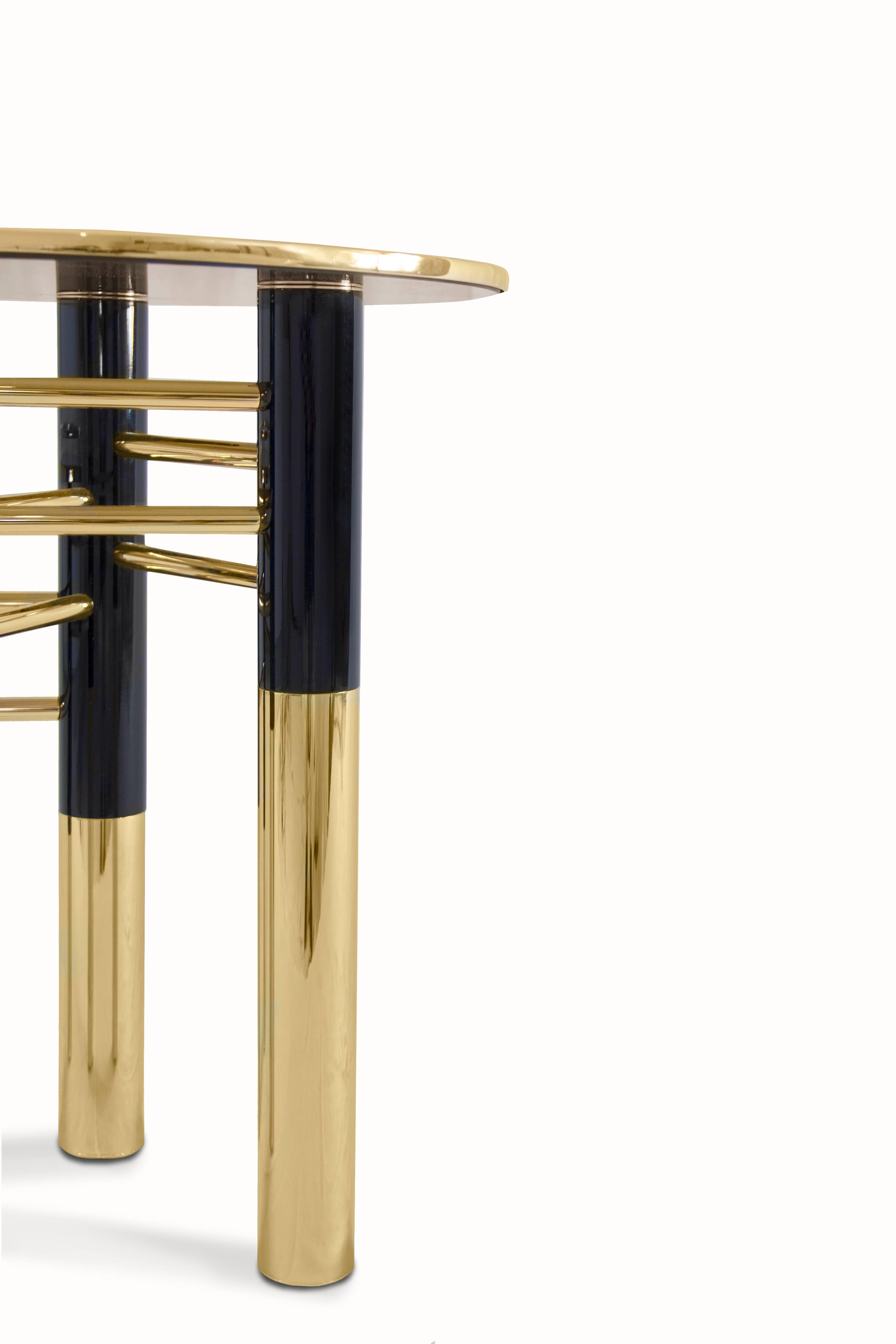 Polished European Mid-Century Modern Ike Brass and Glass Gold Side Table For Sale