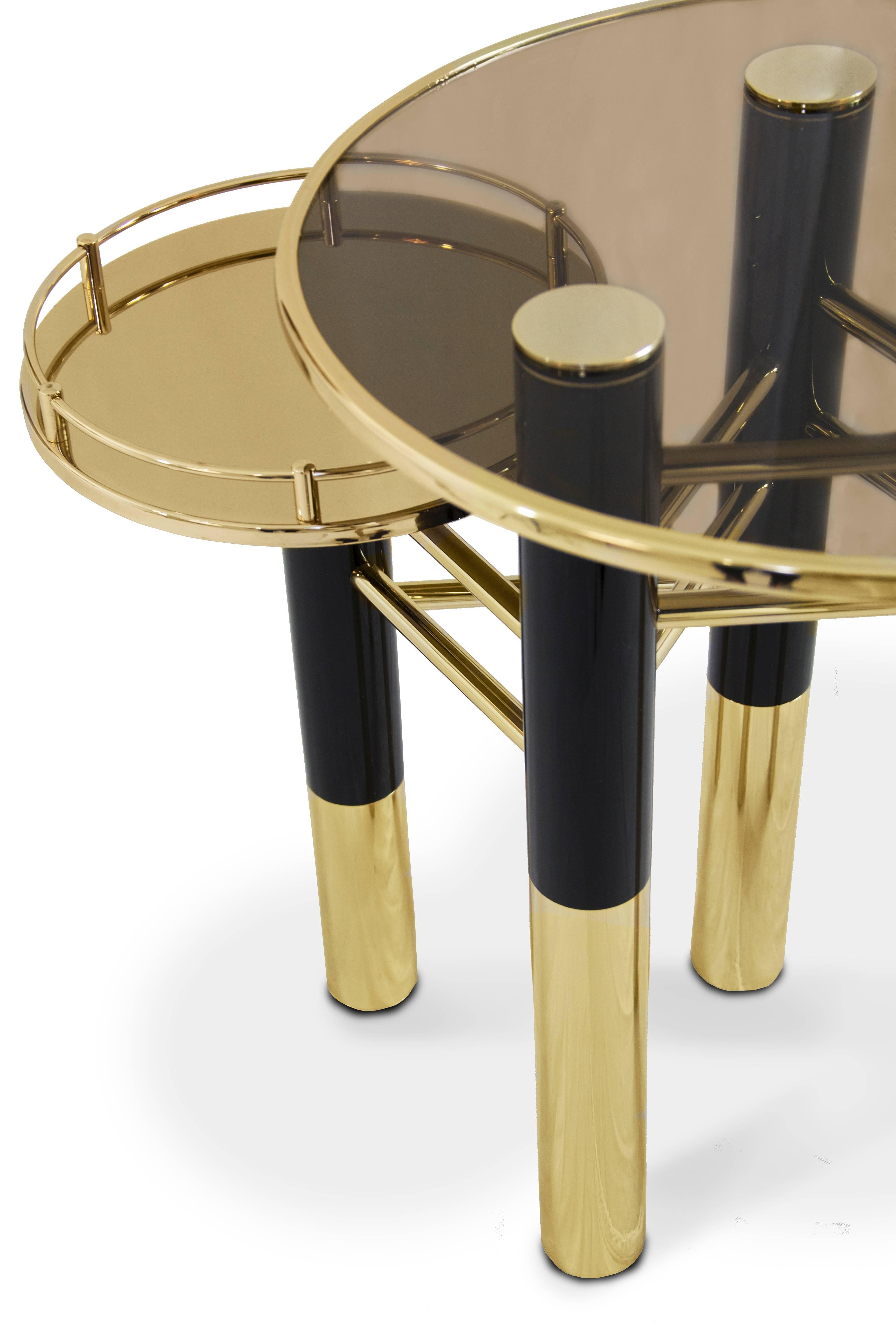 Portuguese European Mid-Century Modern Ike Brass and Glass Gold Side Table For Sale
