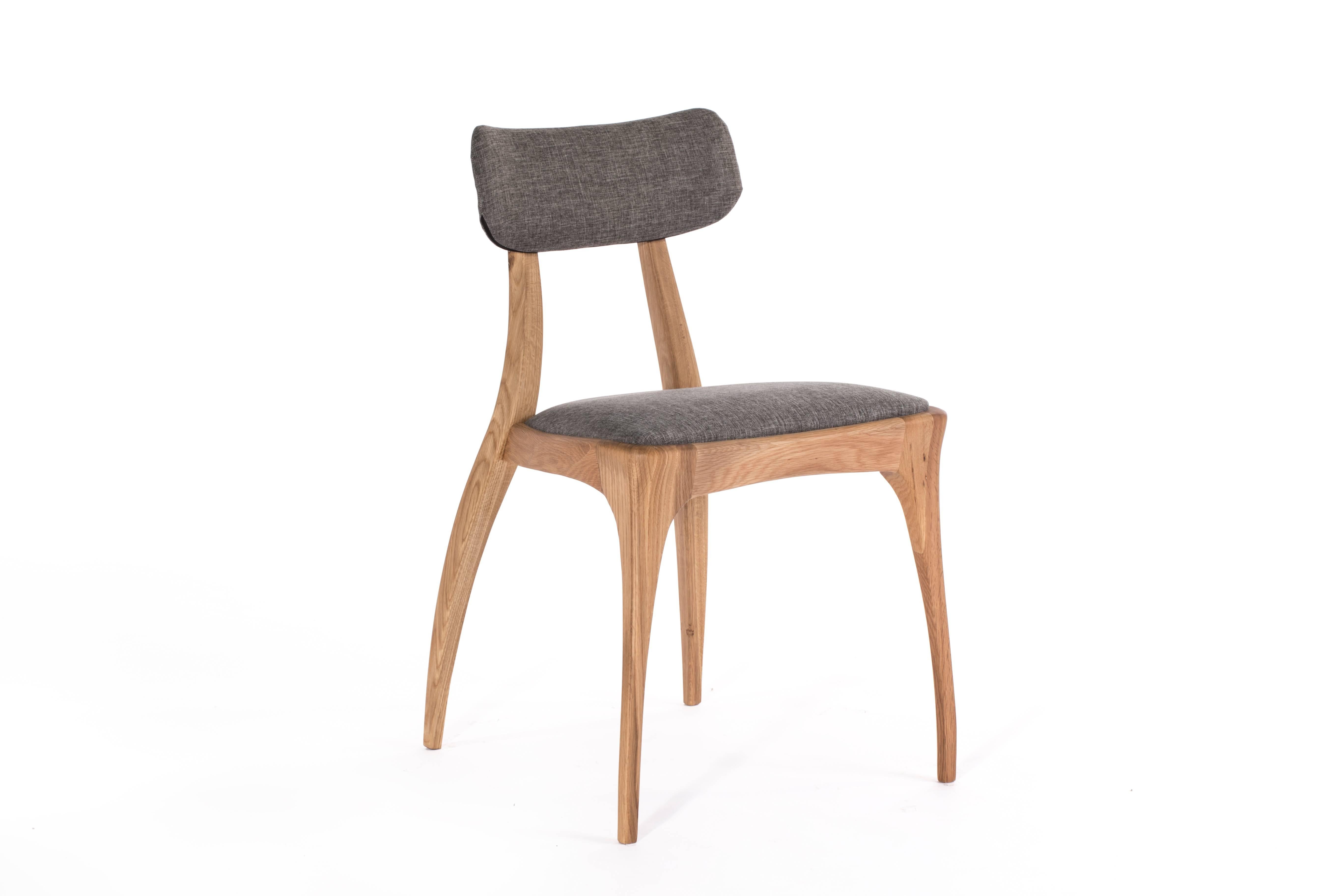 Pair of European modern walnut or oak upholstered dining chairs. Option of oak or walnut frame.

Minimum order quantity: Two (Packed two in a box).