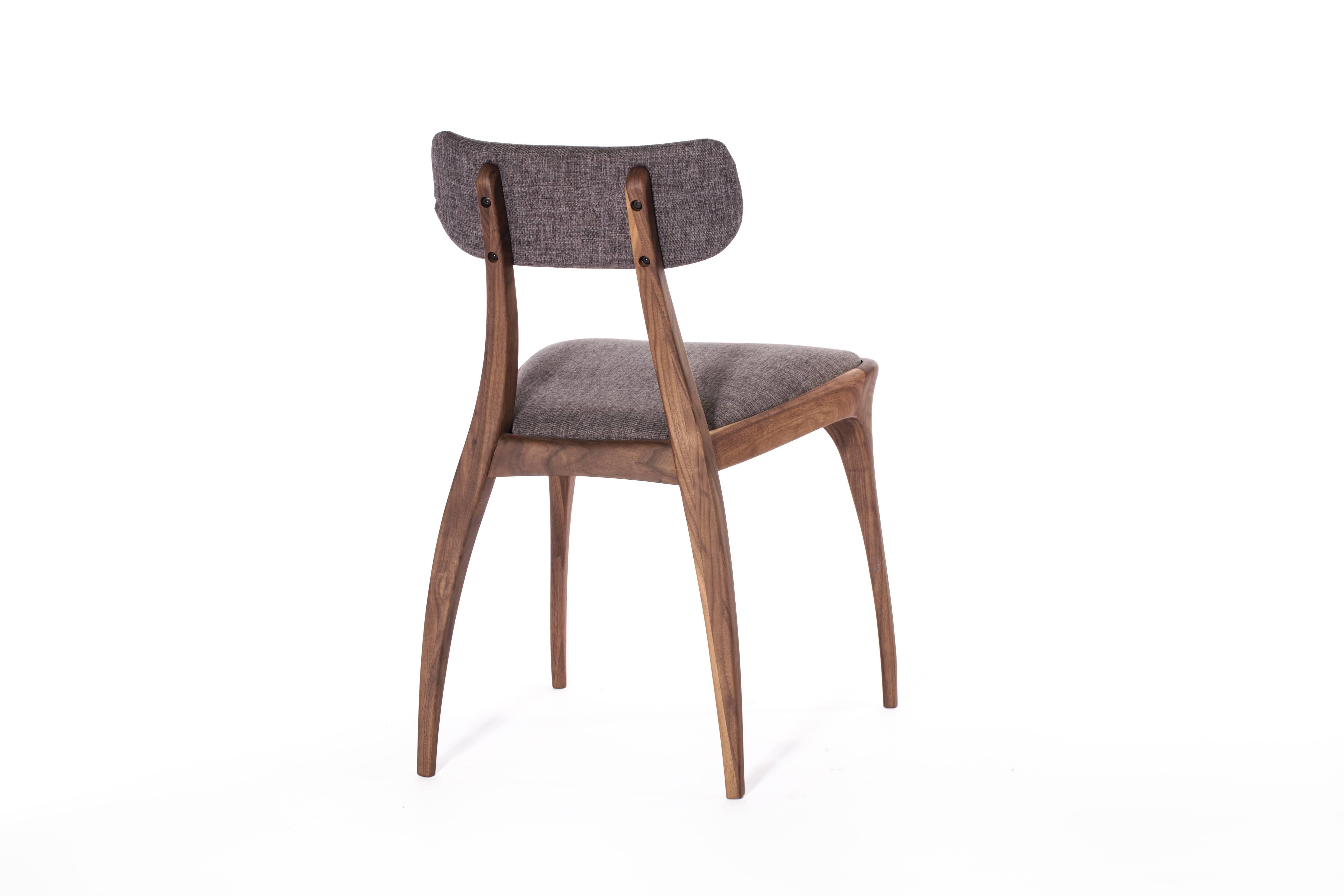Pair of European Modern Walnut or Oak Upholstered Dining Chairs 3