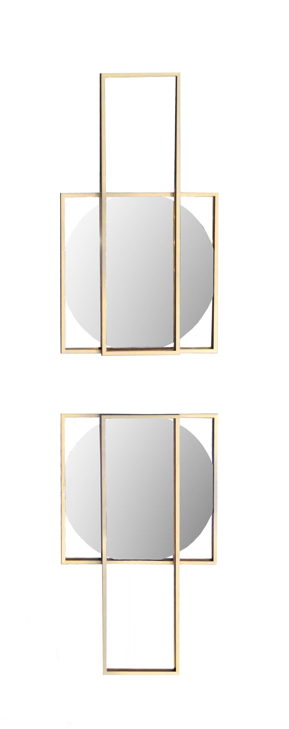 Modern Set of Four Geometric Gold Framed Wall Mirrors