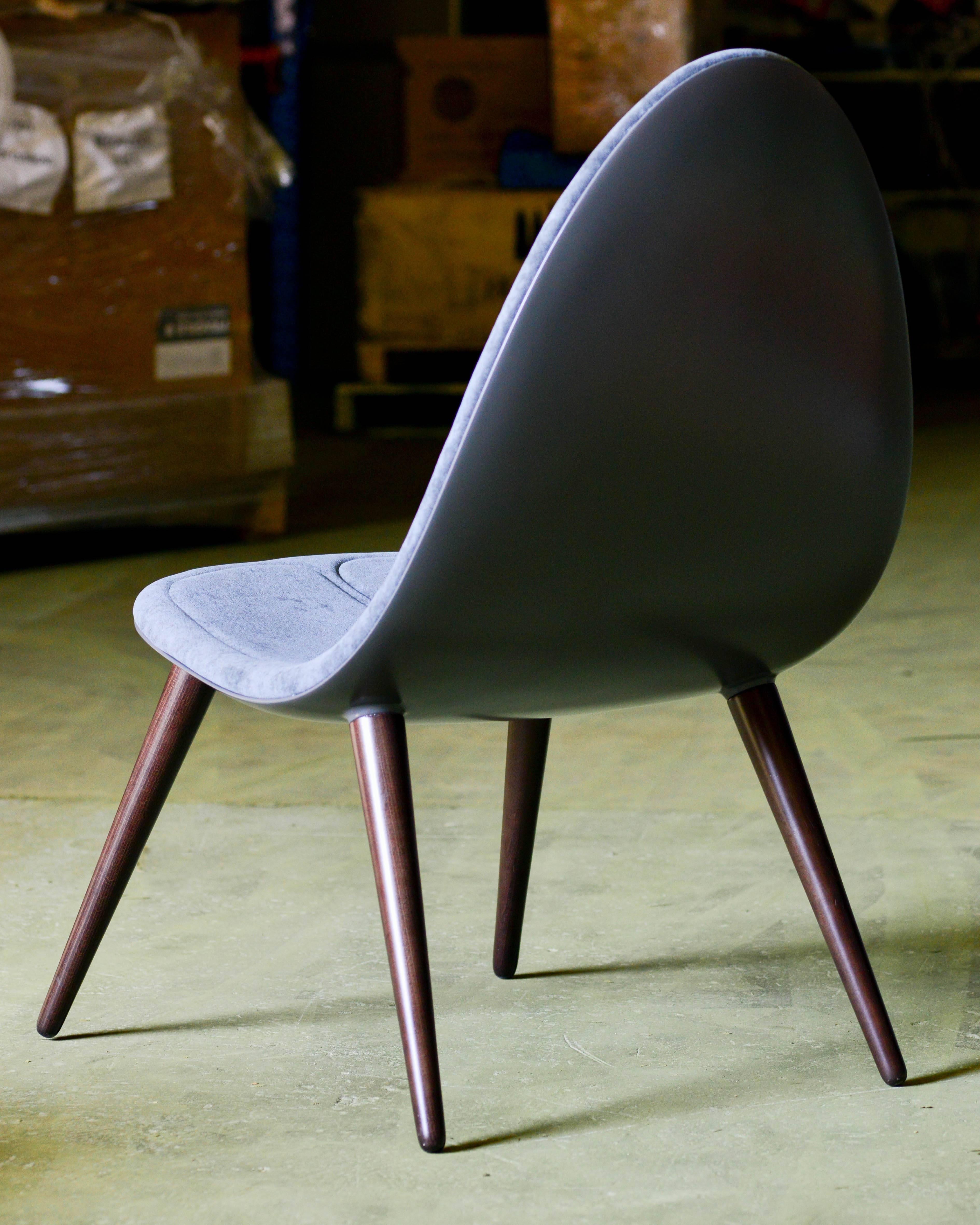 Modern French Fibre/Resin Futuristic Slim-Lined Velvet Lounge Chair, Ottoman In Excellent Condition In Sydney, NSW