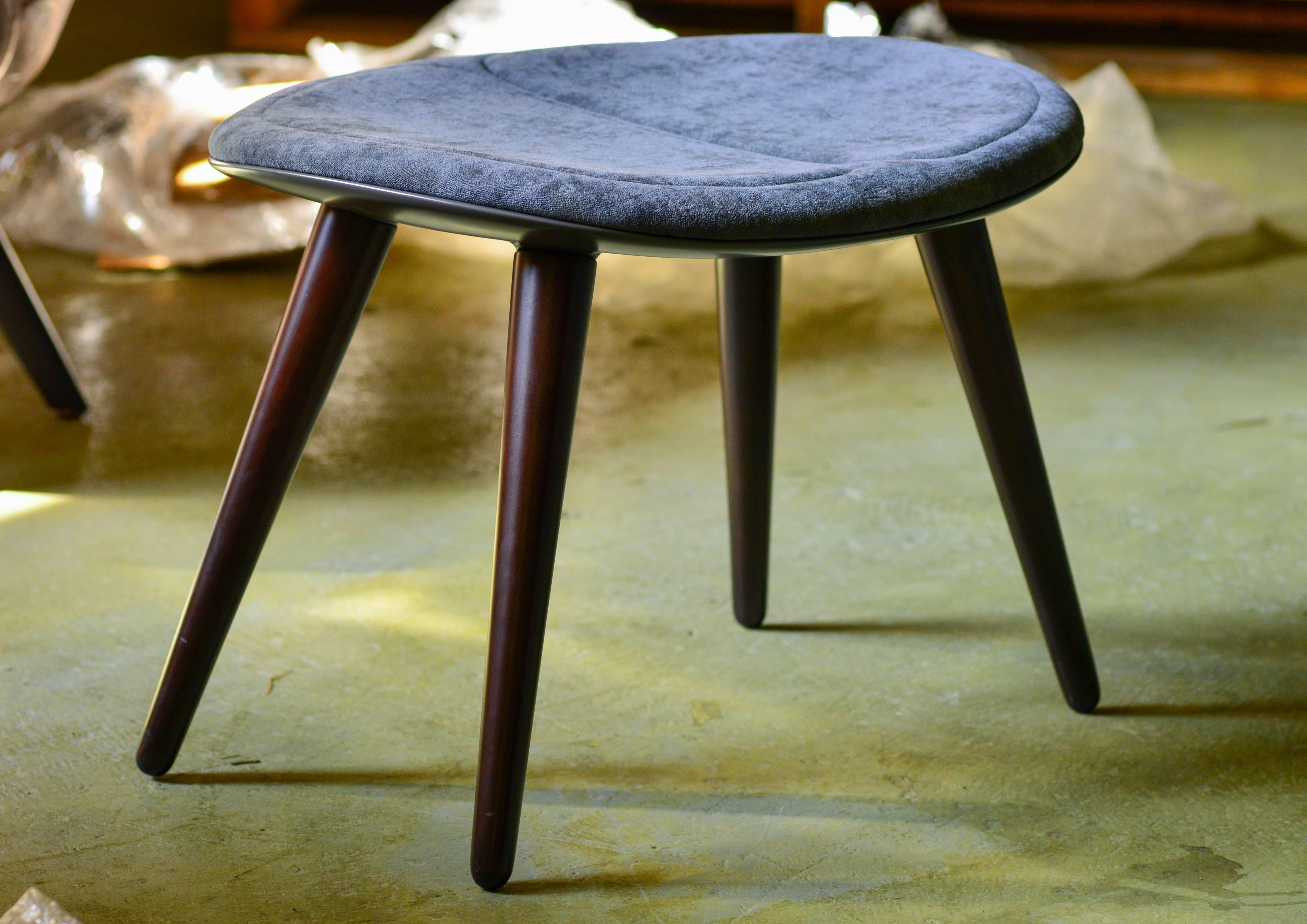Modern French Fibre/Resin Futuristic Slim-Lined Velvet Lounge Chair, Ottoman 1