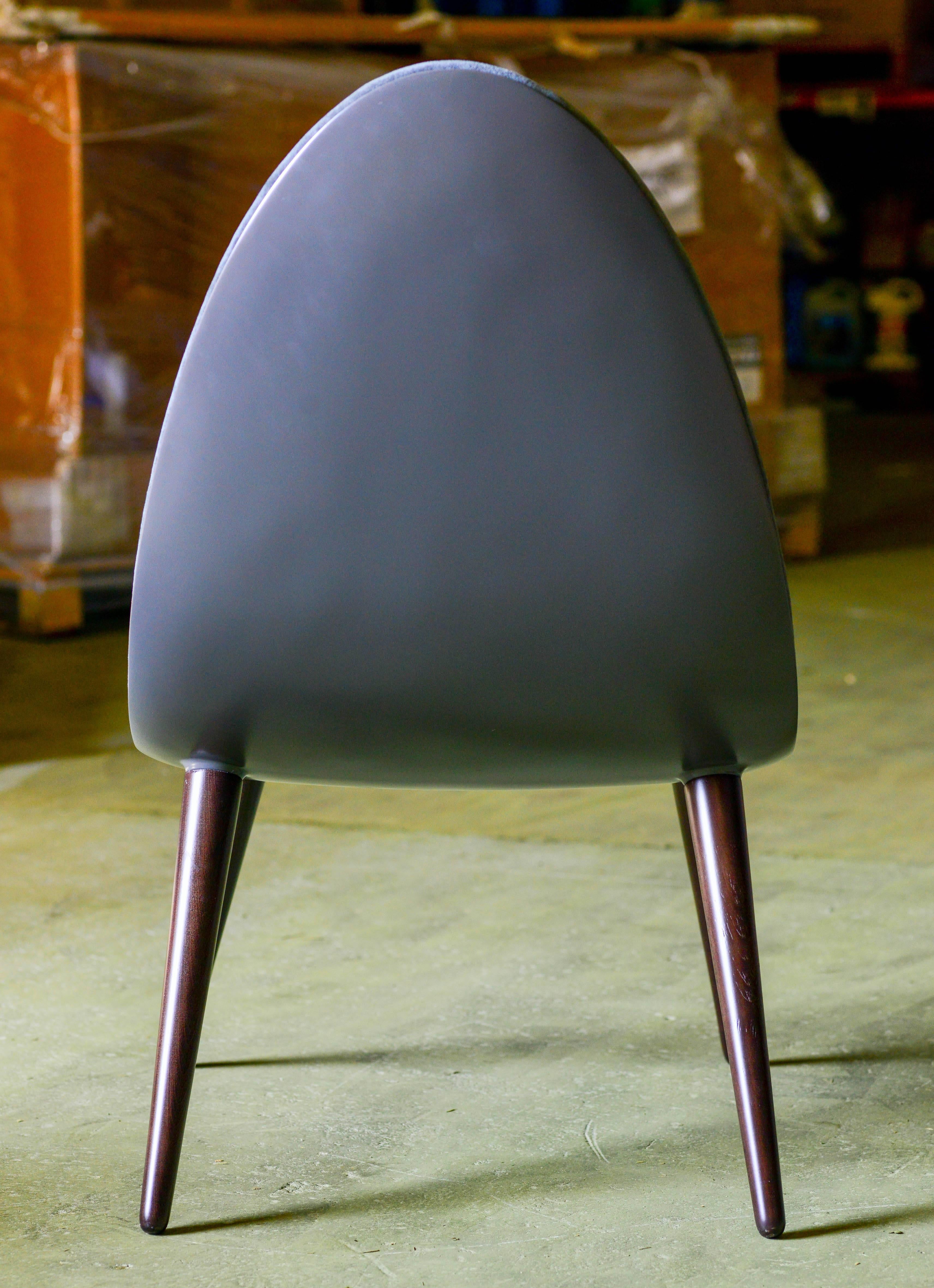 Beech Modern French Fibre/Resin Futuristic Slim-Lined Velvet Lounge Chair, Ottoman