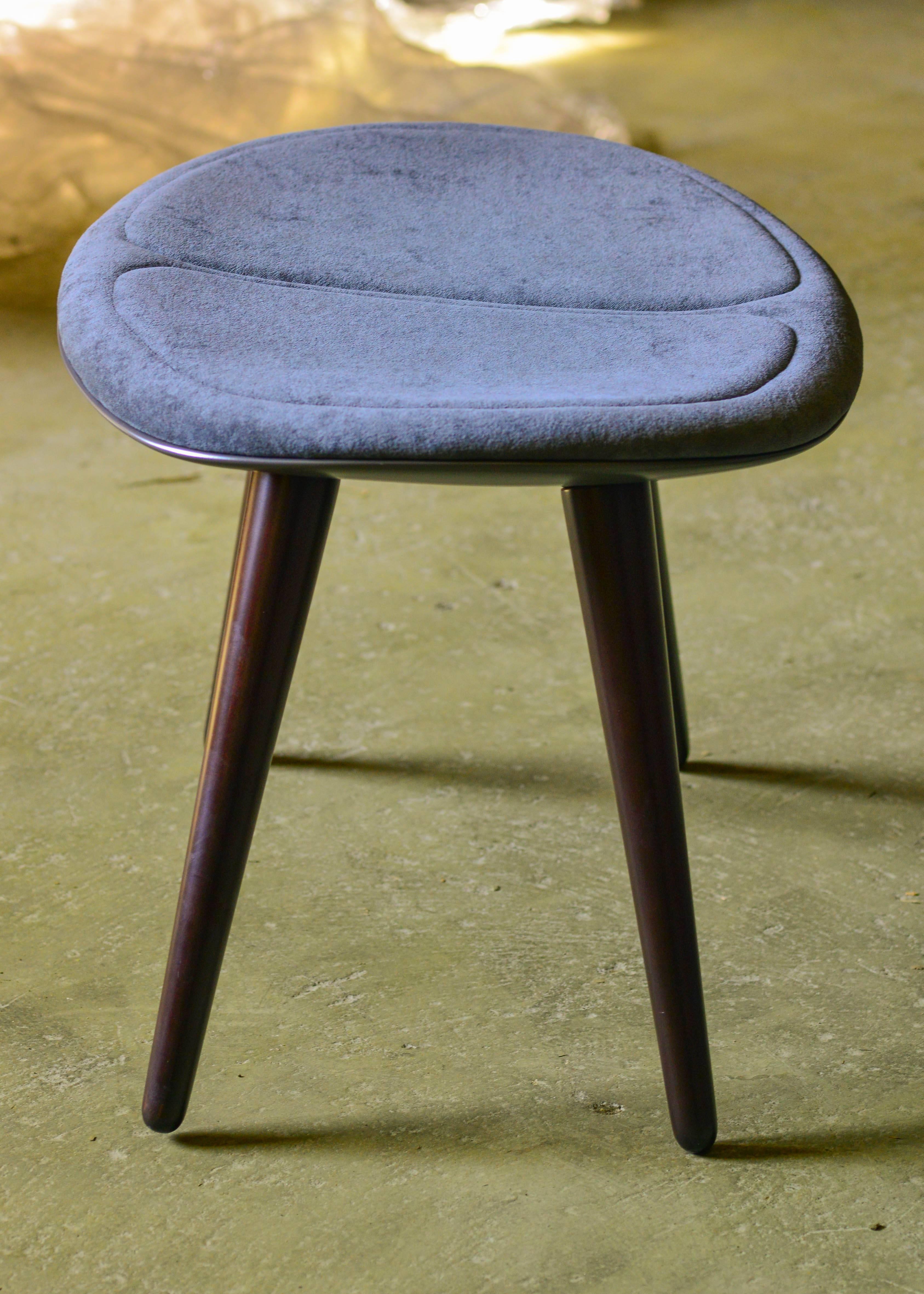 Modern French Fibre/Resin Futuristic Slim-Lined Velvet Lounge Chair, Ottoman 2