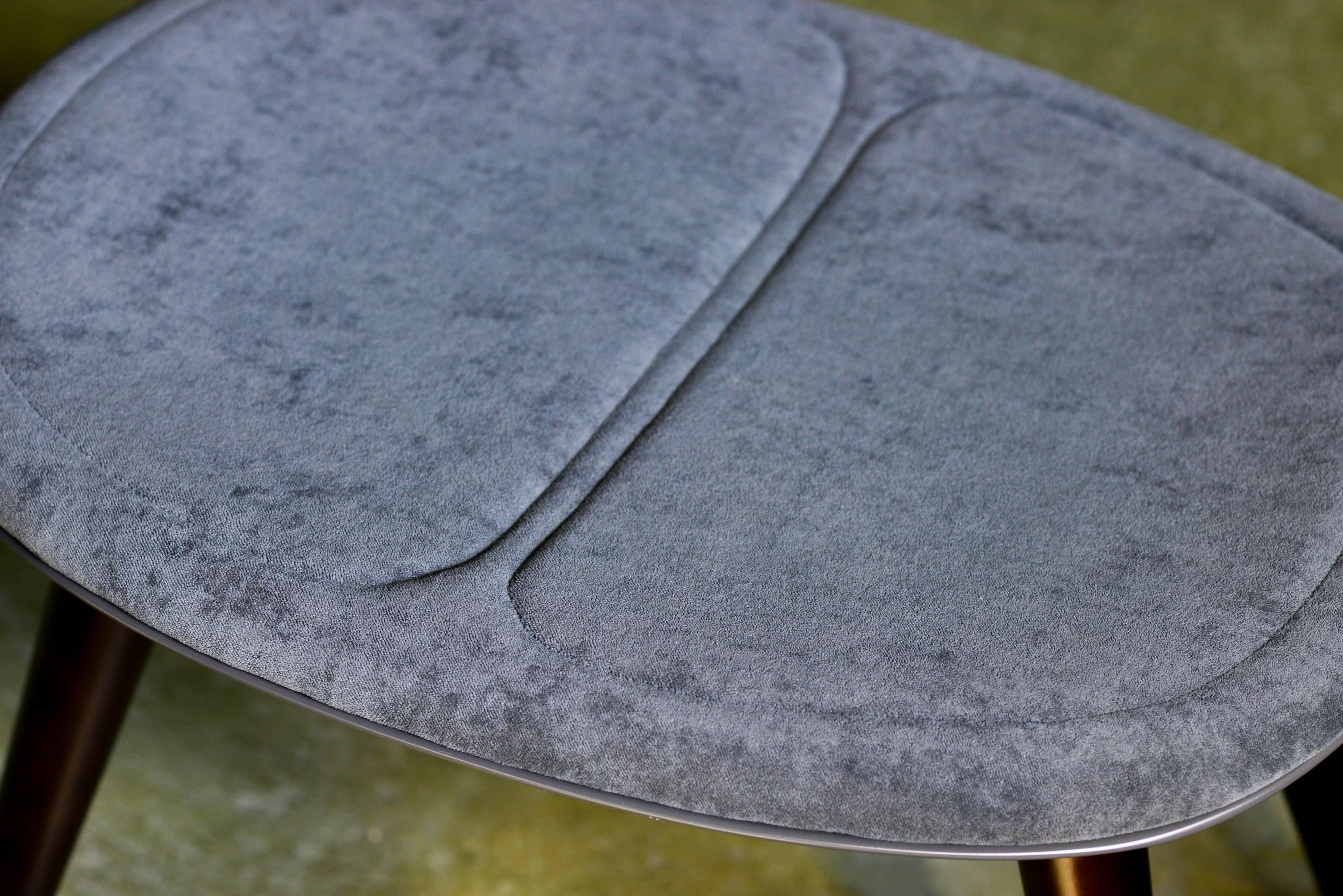 Modern French Fibre/Resin Futuristic Slim-Lined Velvet Lounge Chair, Ottoman 4