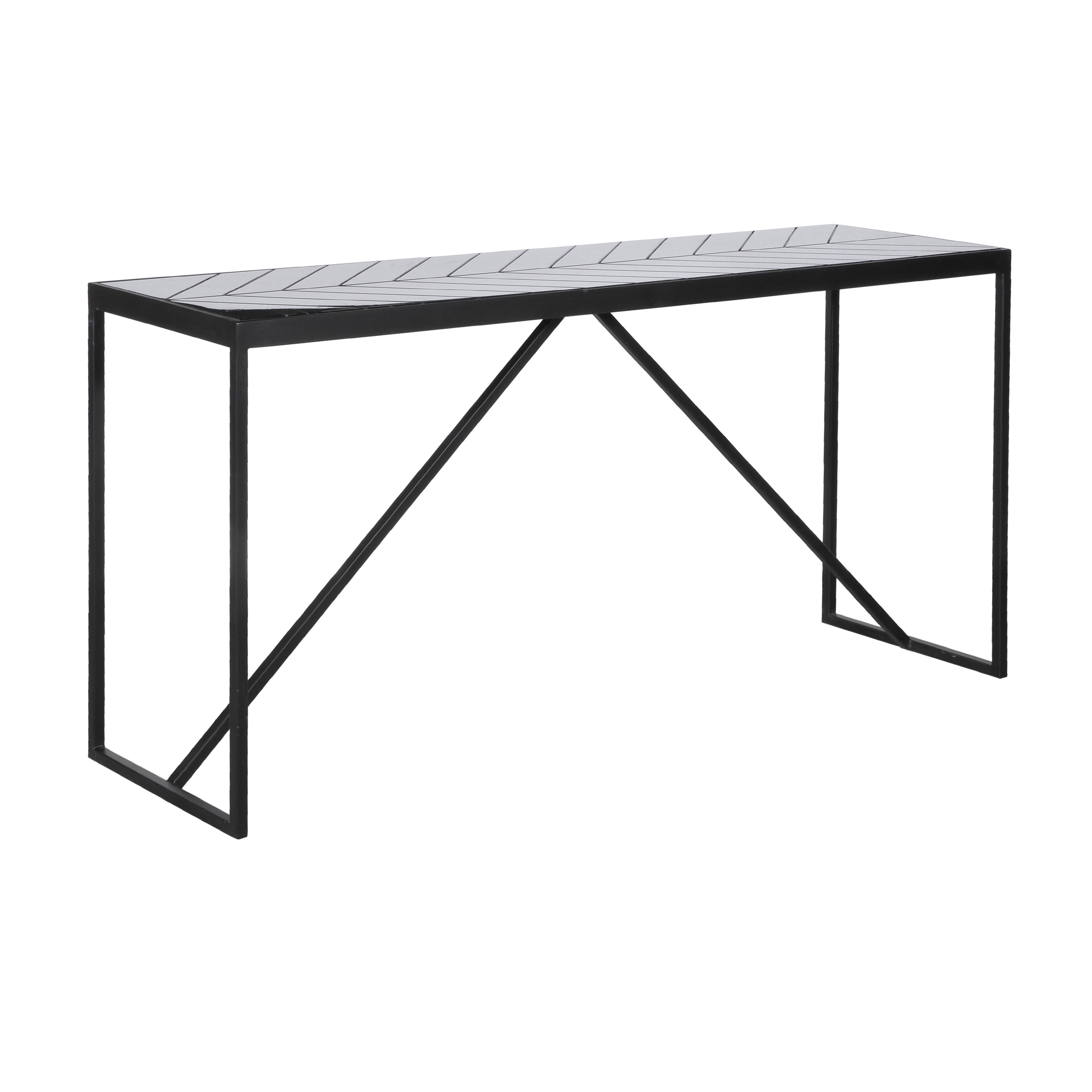 Modern Polished Black Marble and Black Metal Rectangular Console