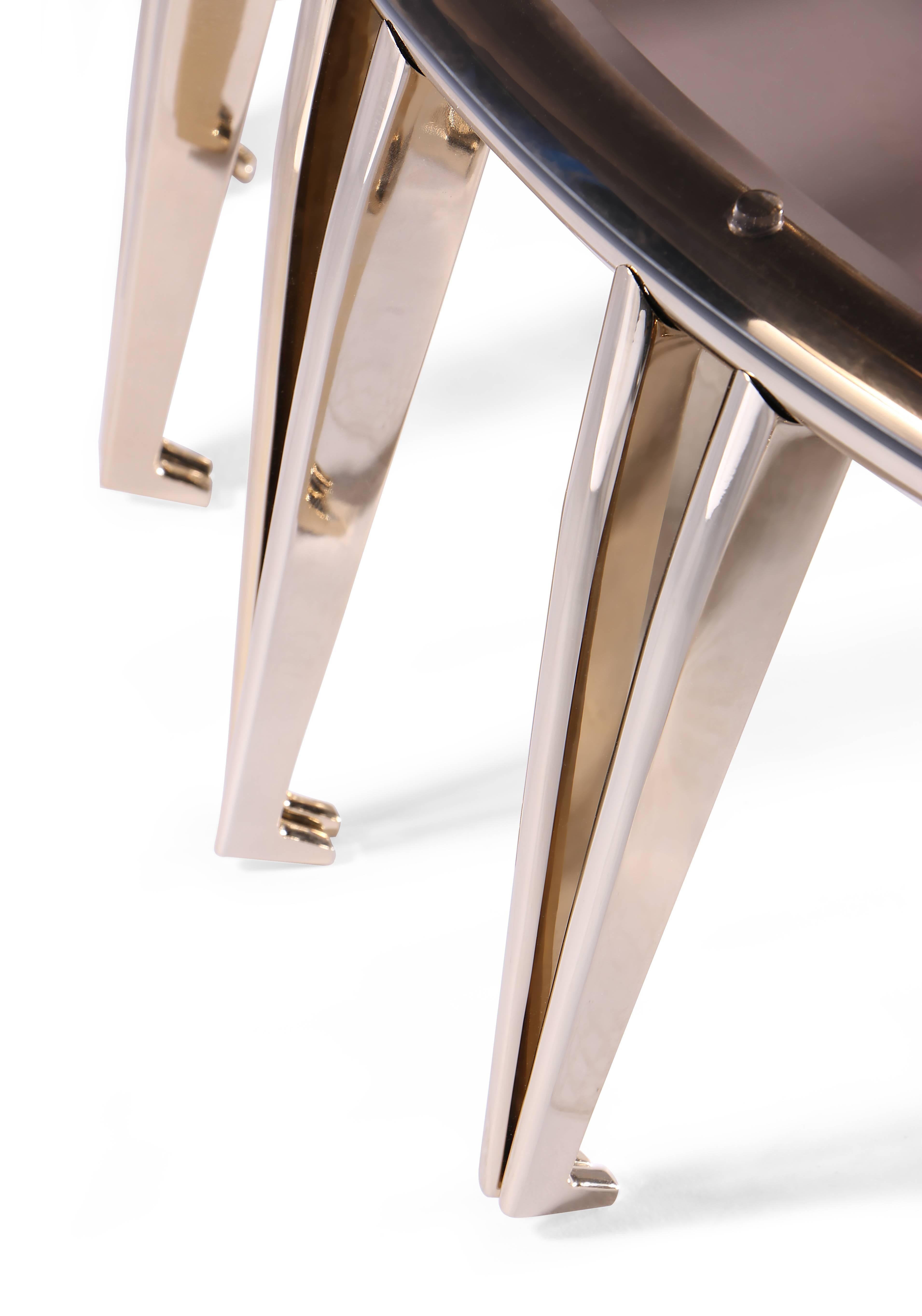 Bronzed European Mid-Century Modern Style Gold-Plated Brass, Glass Round Center Table For Sale