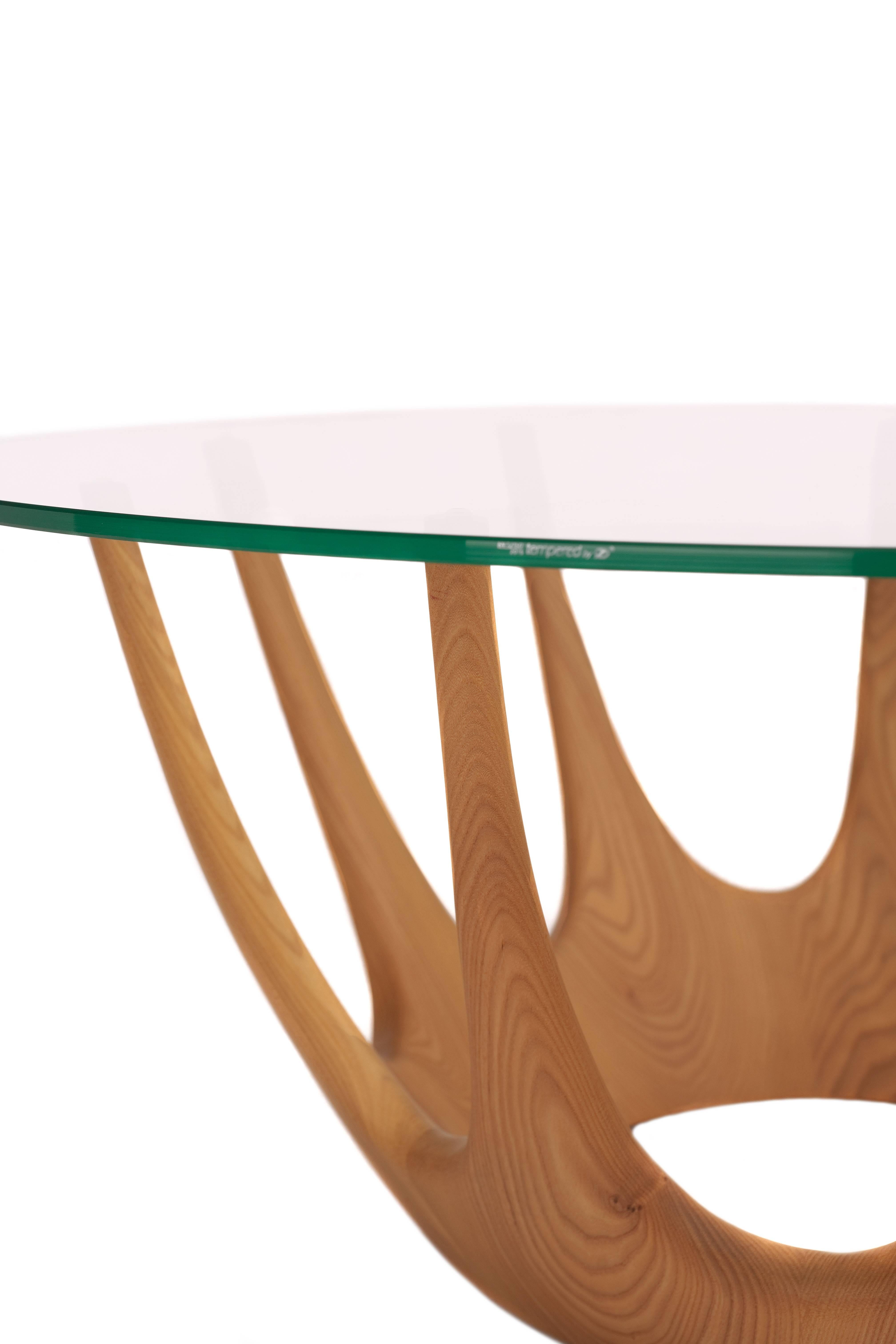 Mid-Century Modern Italian Ash Timber and Glass Round Crown Coffee Table In Excellent Condition For Sale In Sydney, NSW