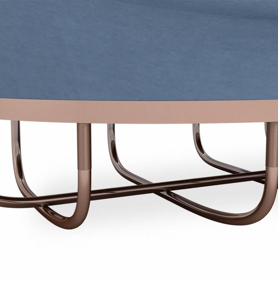 Portuguese European Modern Velvet and Copper Curvilinear Two-Seat Utah Sofa For Sale