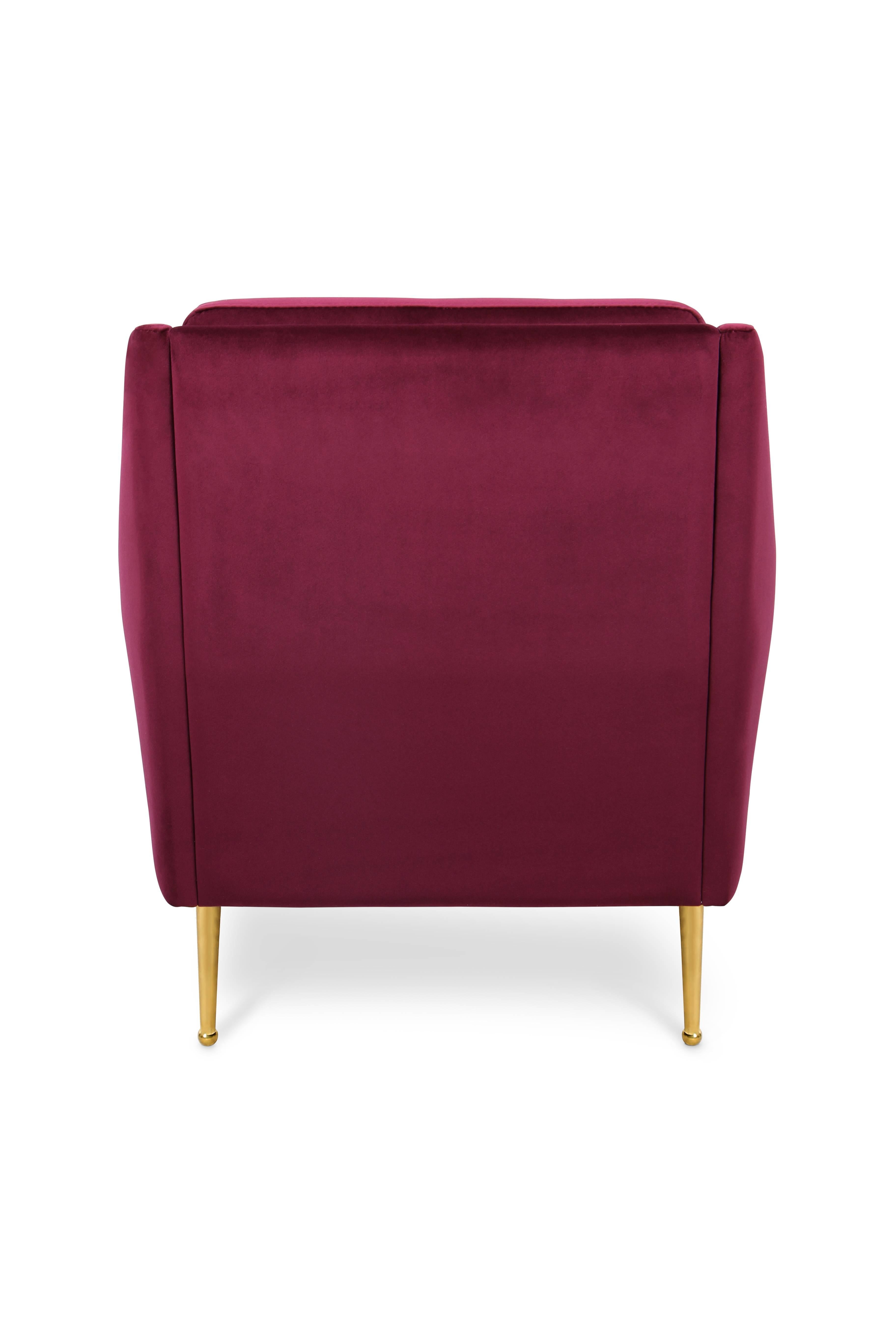 European Mid-Century Modern Inspired Velvet and Brass Armchair In Excellent Condition For Sale In Sydney, NSW
