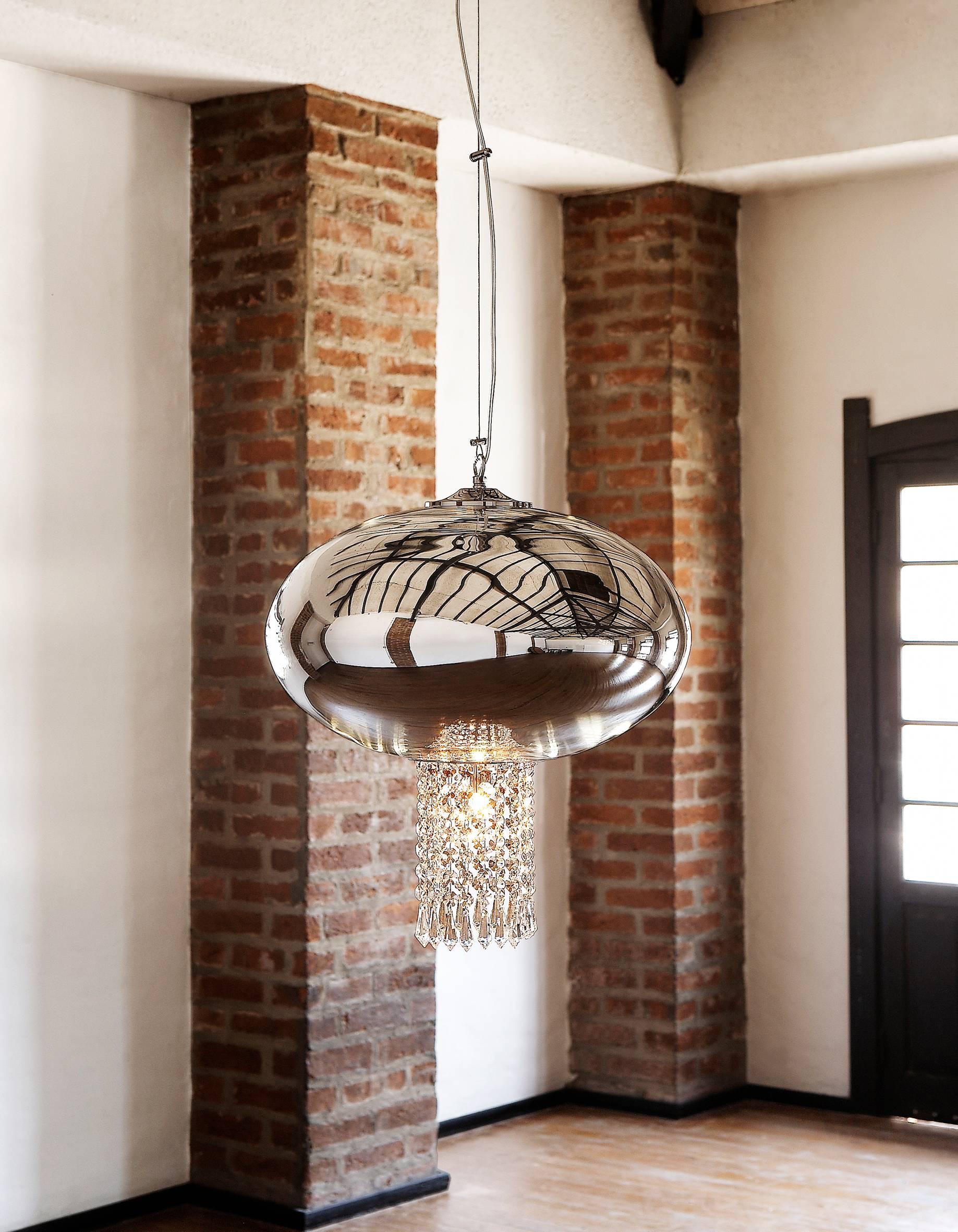 European Modern Glass, Brass and Nickel Arlene Pendant Chandelier In Excellent Condition For Sale In Sydney, NSW