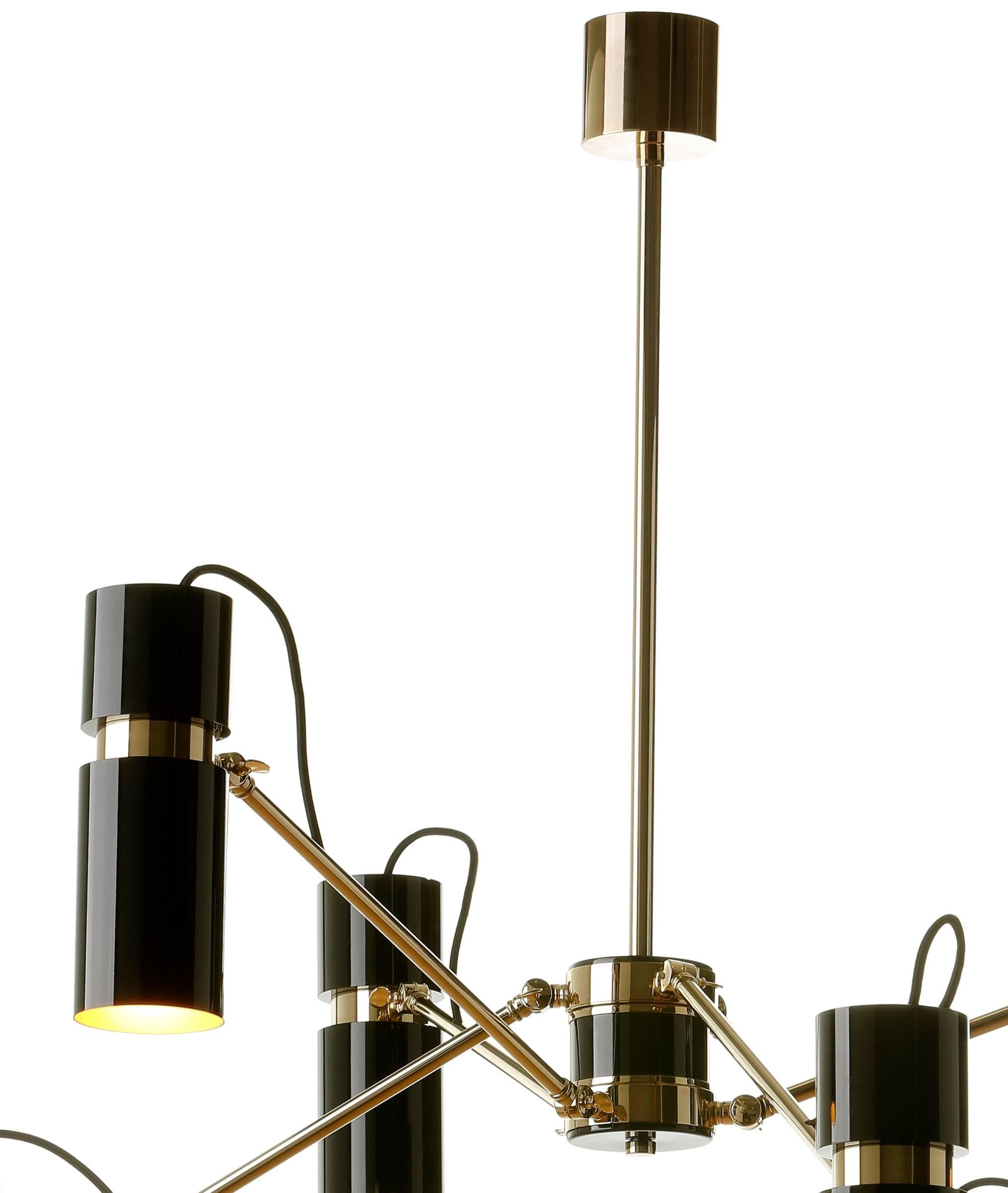 Portuguese European Modern Black and Gold Lacquer Astaire Six-Arm Chandelier For Sale