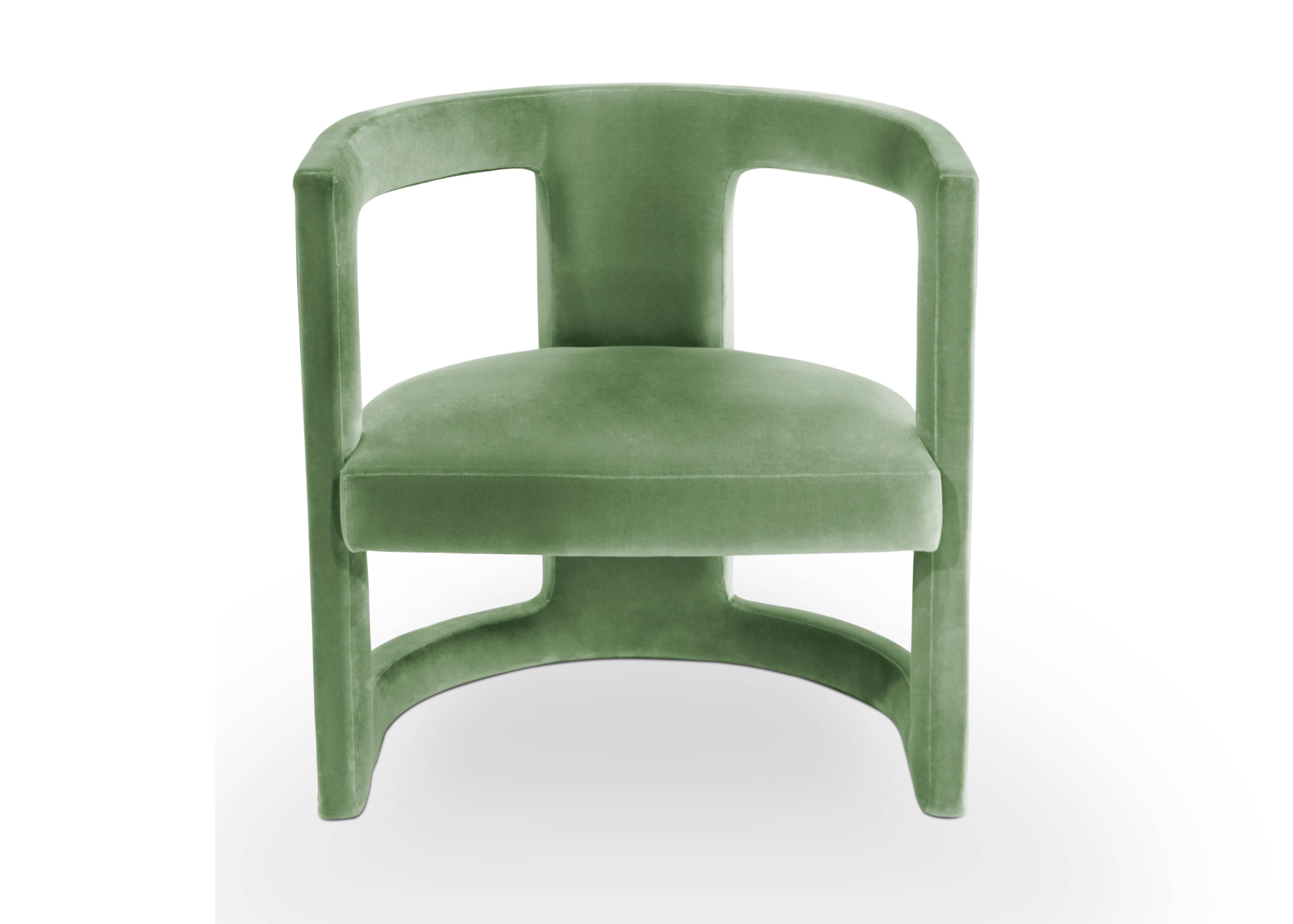Pair of Modern European Green Cotton Velvet Armchair Tub Lounge Cocktail Chairs In Excellent Condition For Sale In Sydney, NSW