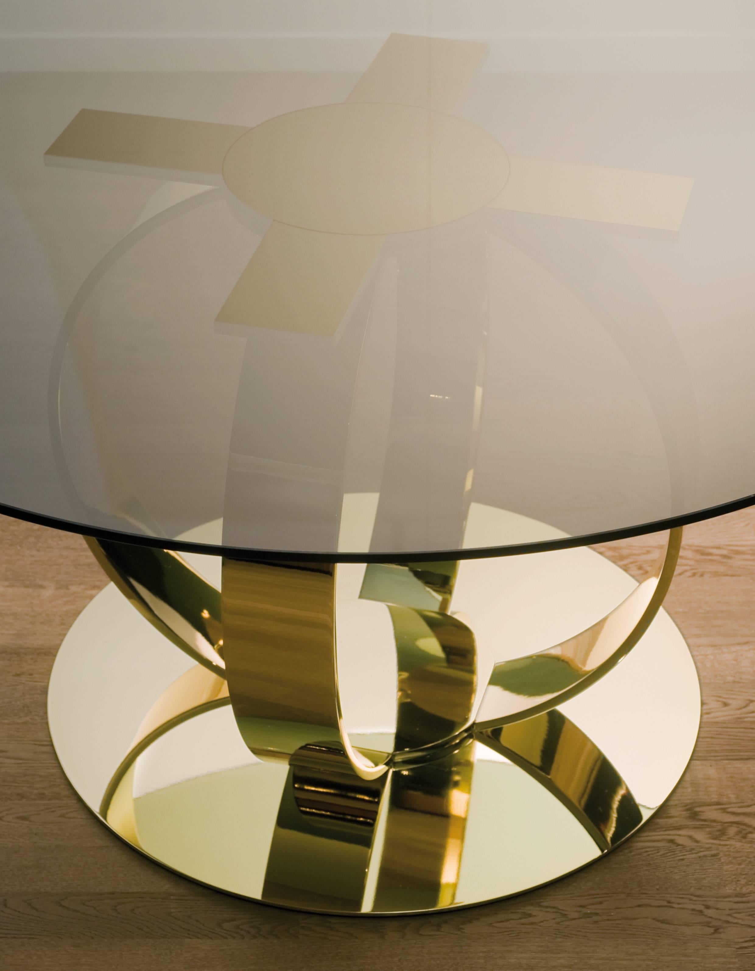 Plated Dom Edizioni Italian modern Lacquered Wood and Brass Round Andrew dining Table