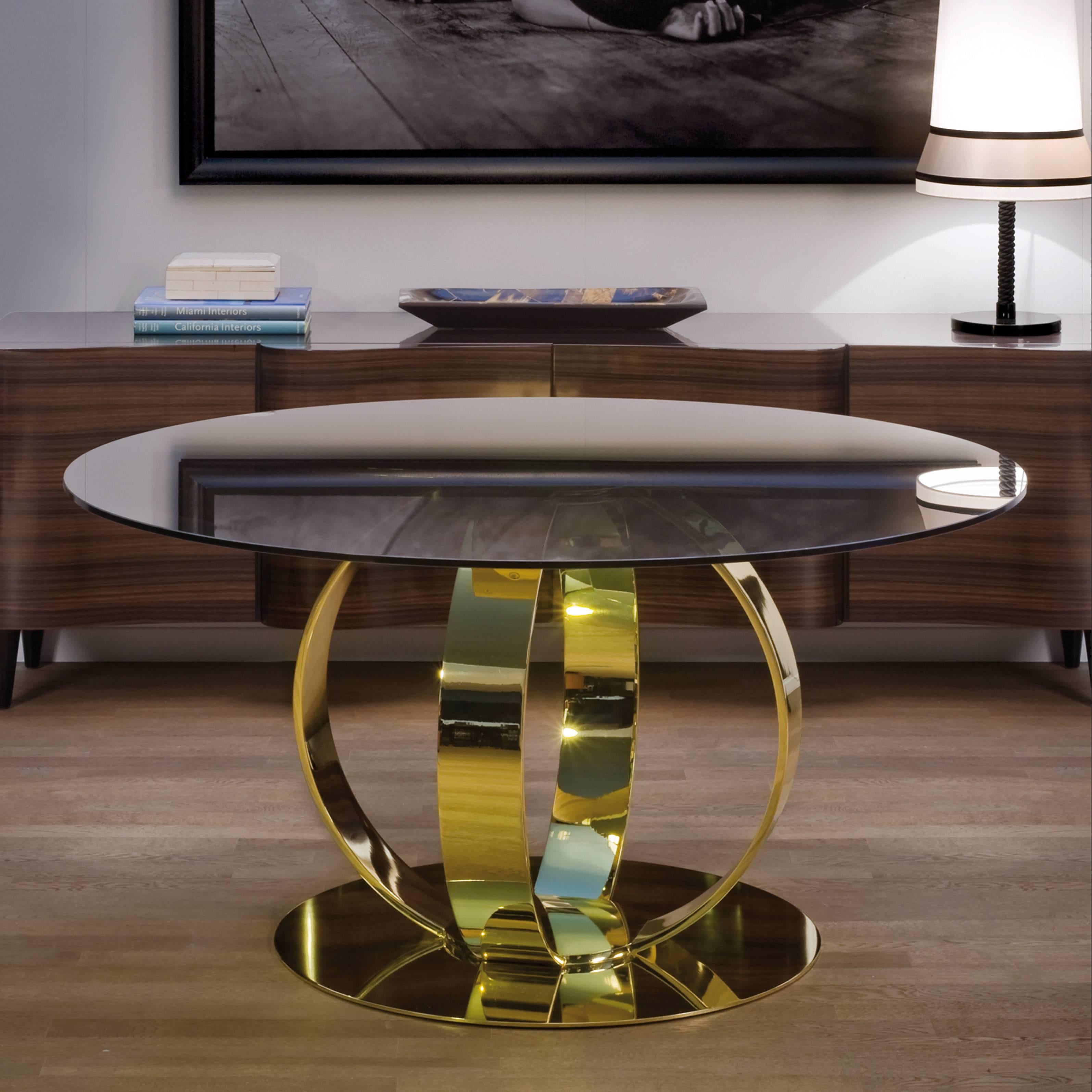 Dom Edizioni Italian modern Lacquered Wood and Brass Round Andrew dining Table In Excellent Condition In Sydney, NSW