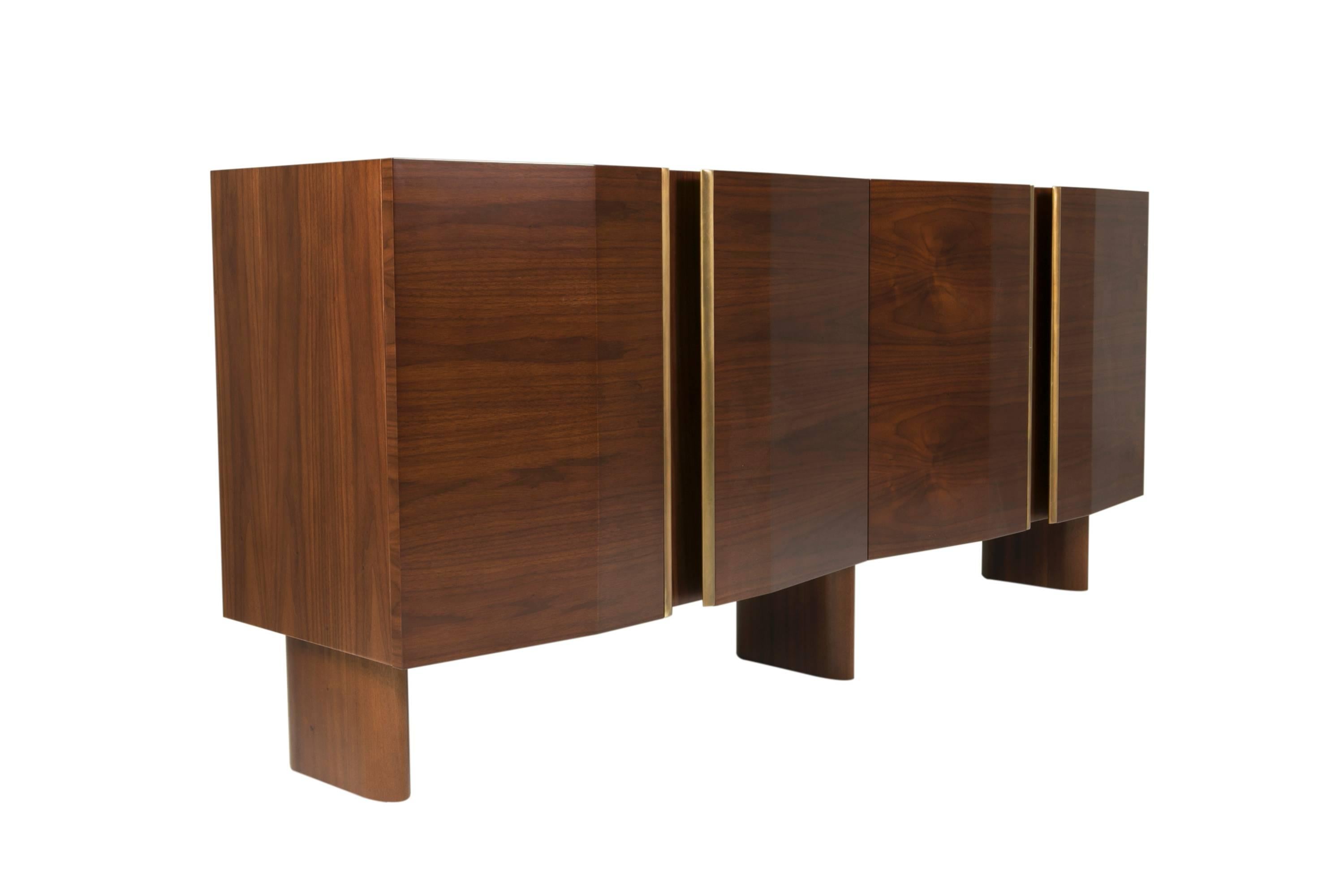 Cast Contemporary Cognac Walnut and Brass Sideboard from France