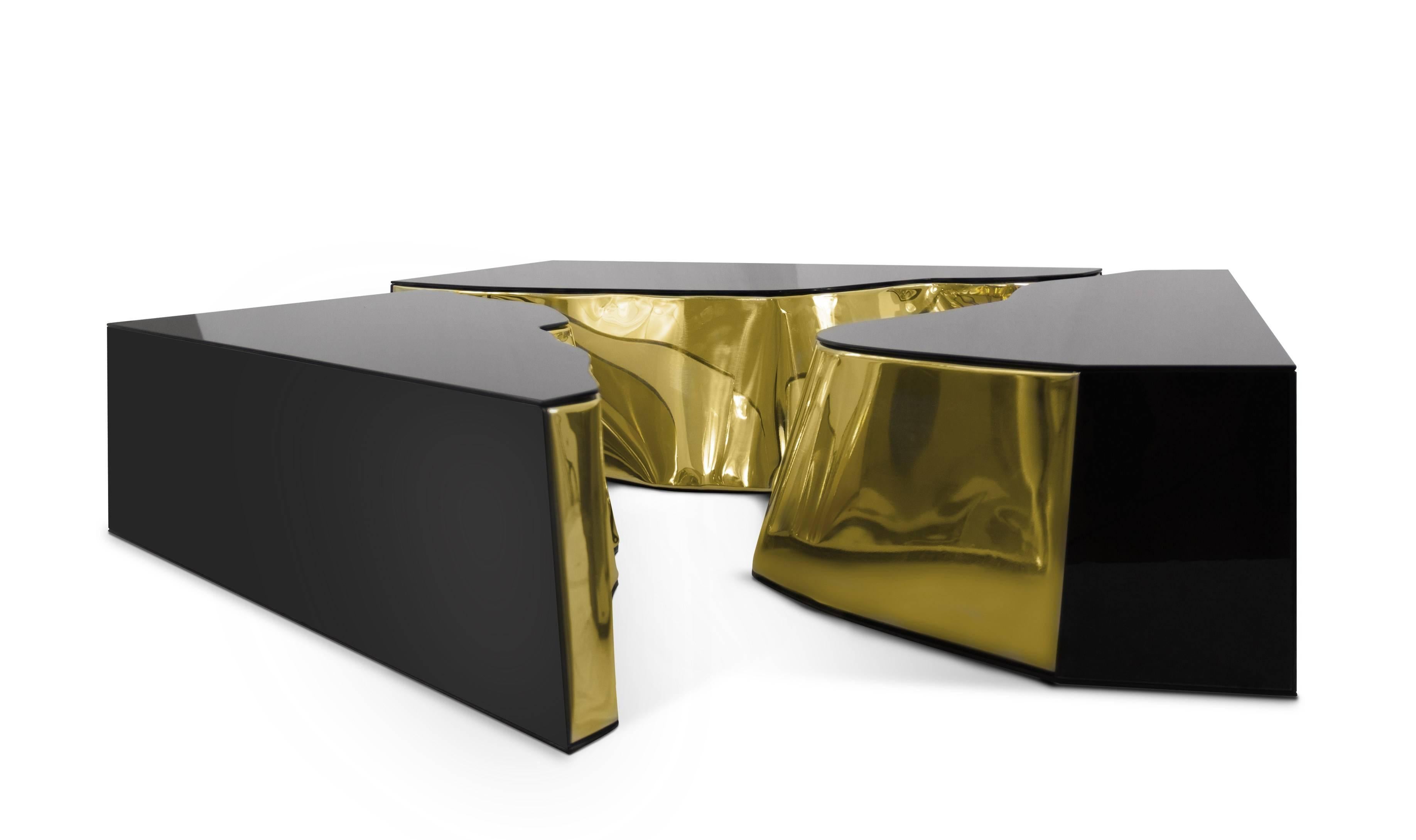 Contemporary Modern European Mirrored and Brass Lapiaz Coffee Table by Boco Do Lobo