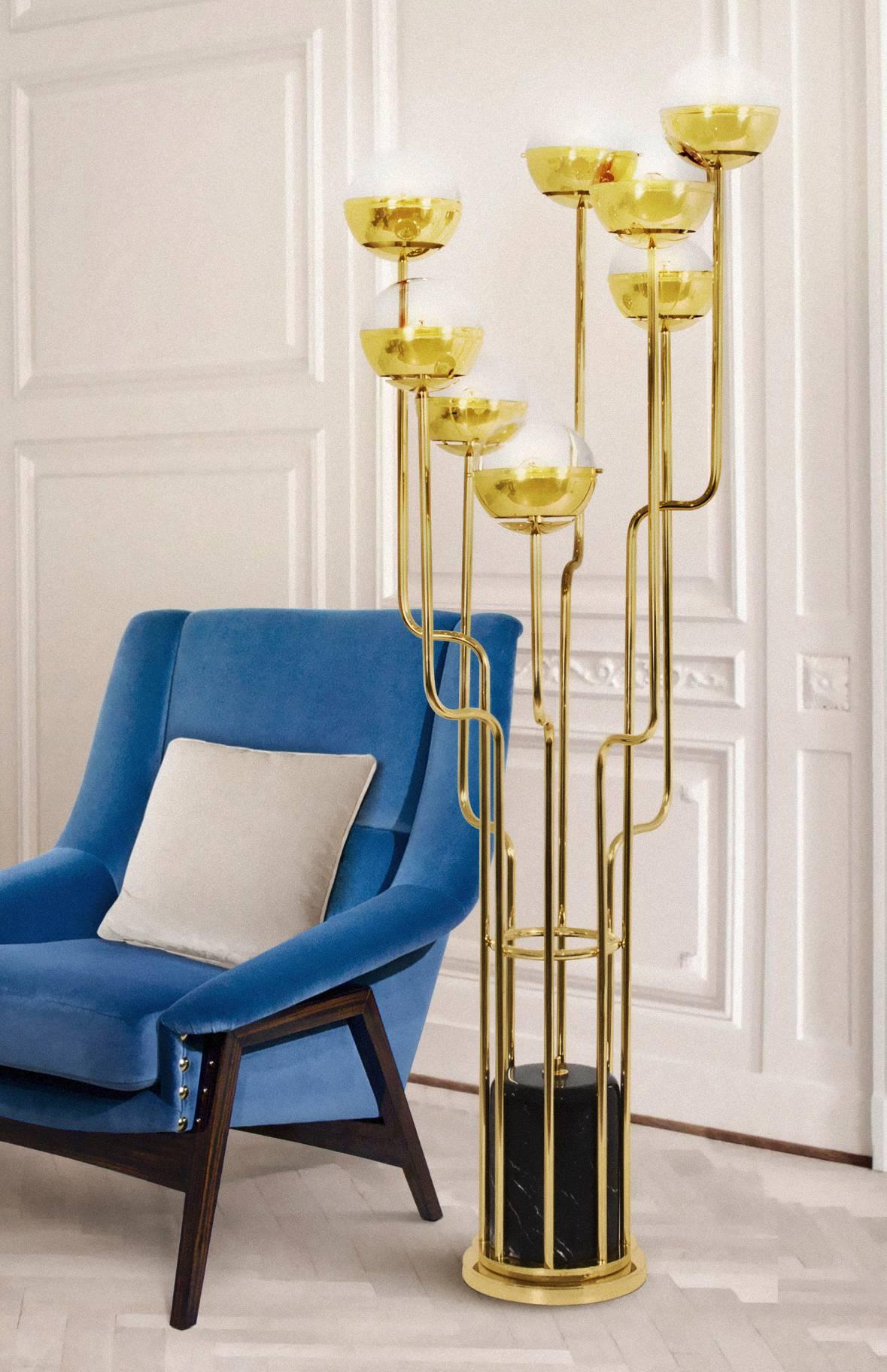 Huge Contemporary Gold, Brass and Marble Niku Floor Lamp by Brabbu from Europe In Excellent Condition For Sale In Sydney, NSW