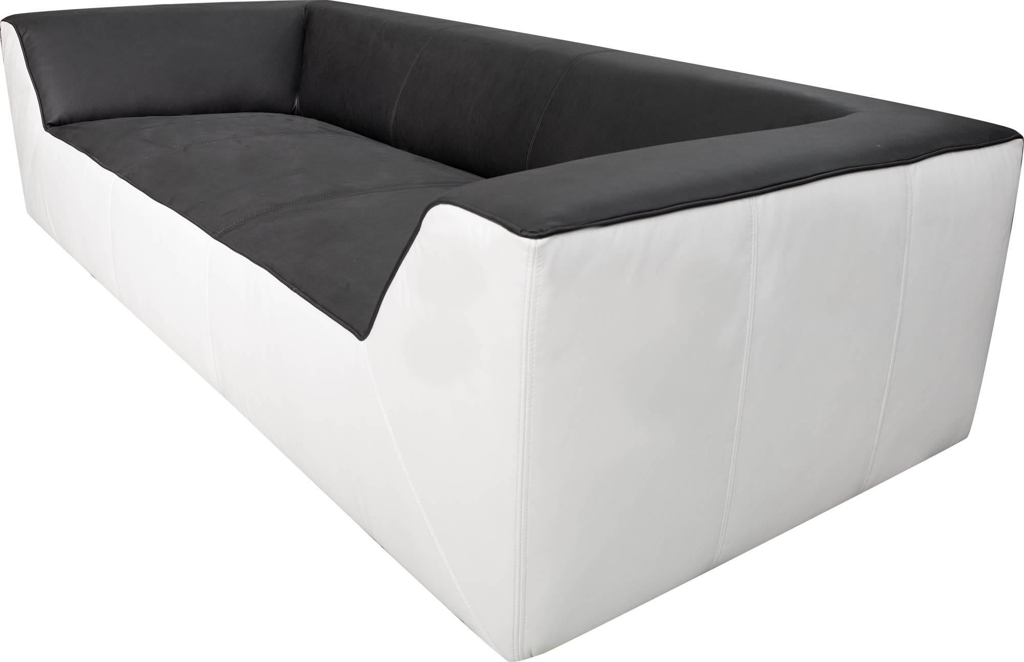 Modern Set of Four Large Black and White Leather Three-Seat Sofas For Sale