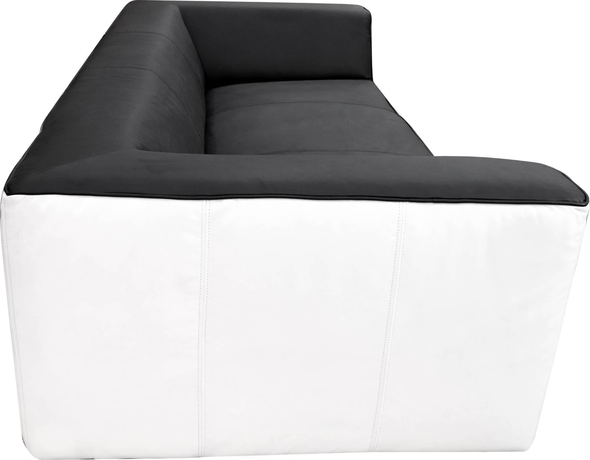 Chinese Set of Four Large Black and White Leather Three-Seat Sofas For Sale