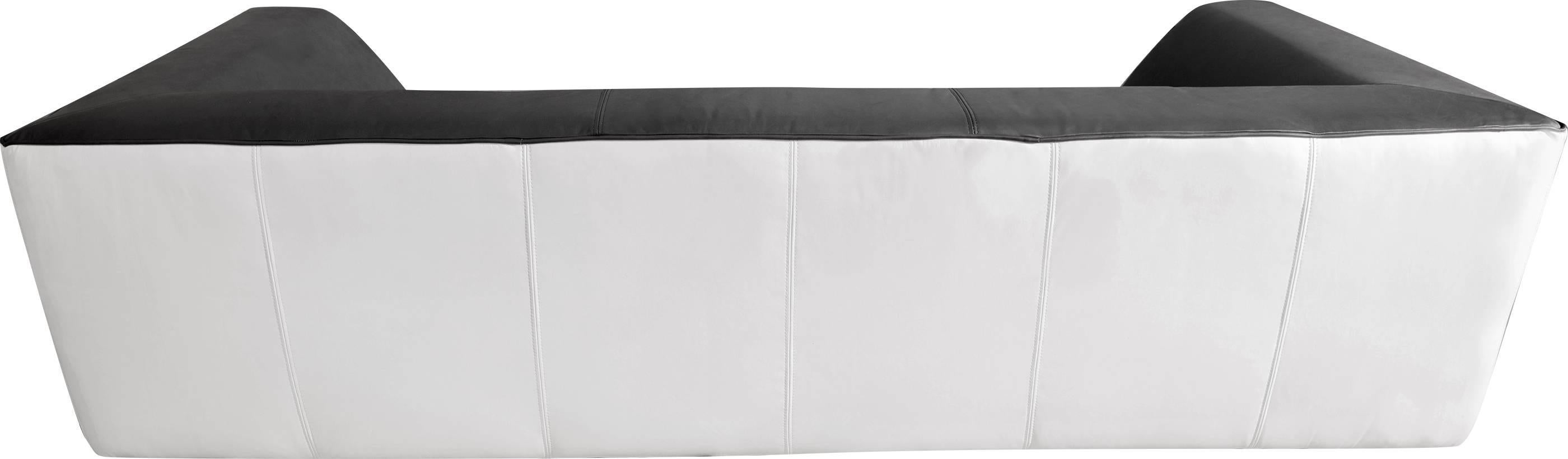 Contemporary Set of Four Large Black and White Leather Three-Seat Sofas For Sale