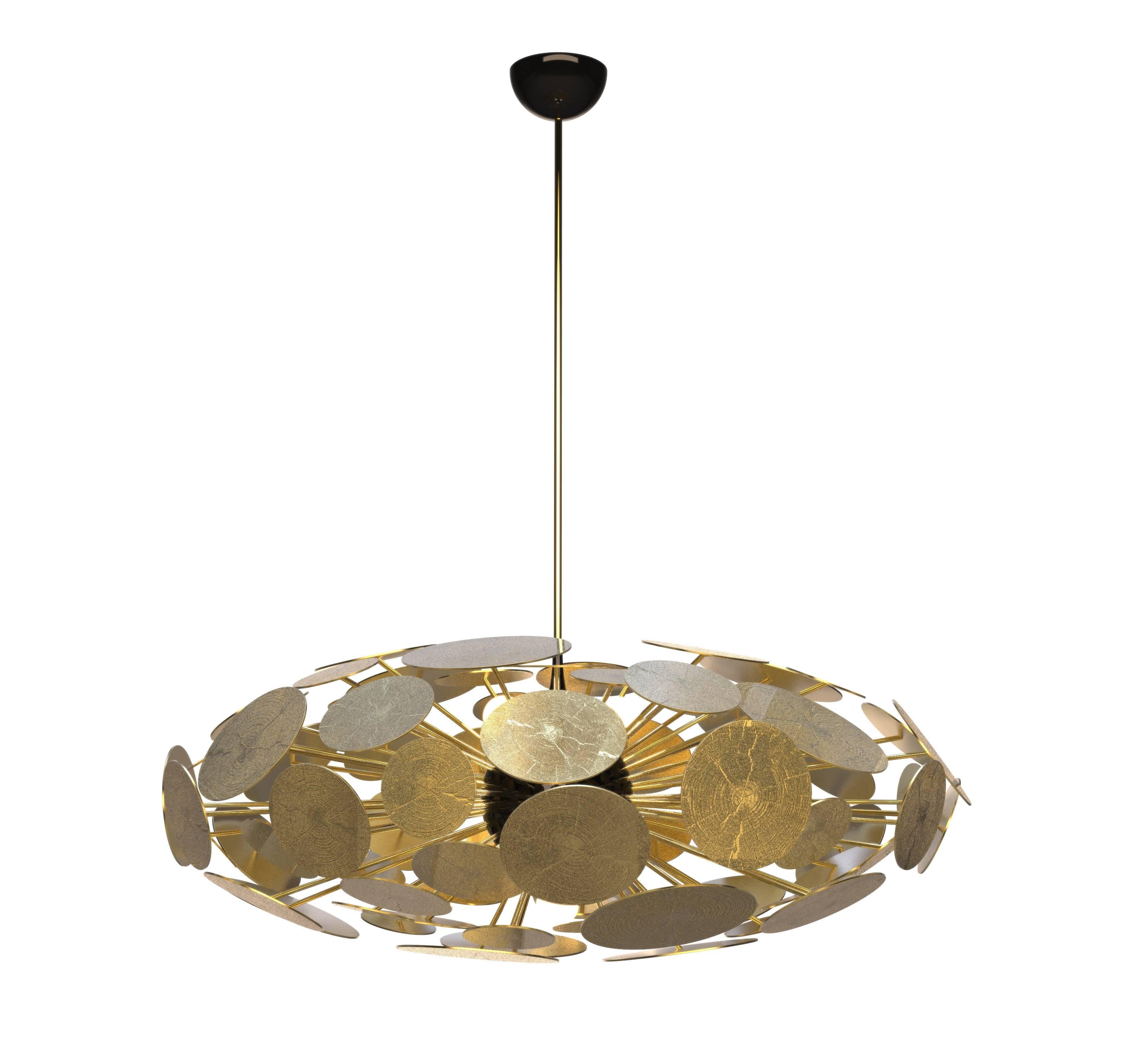 Large circular Modern Gold-Plated Newton Chandelier by Boca Do Lobo from Europe In Excellent Condition For Sale In Sydney, NSW