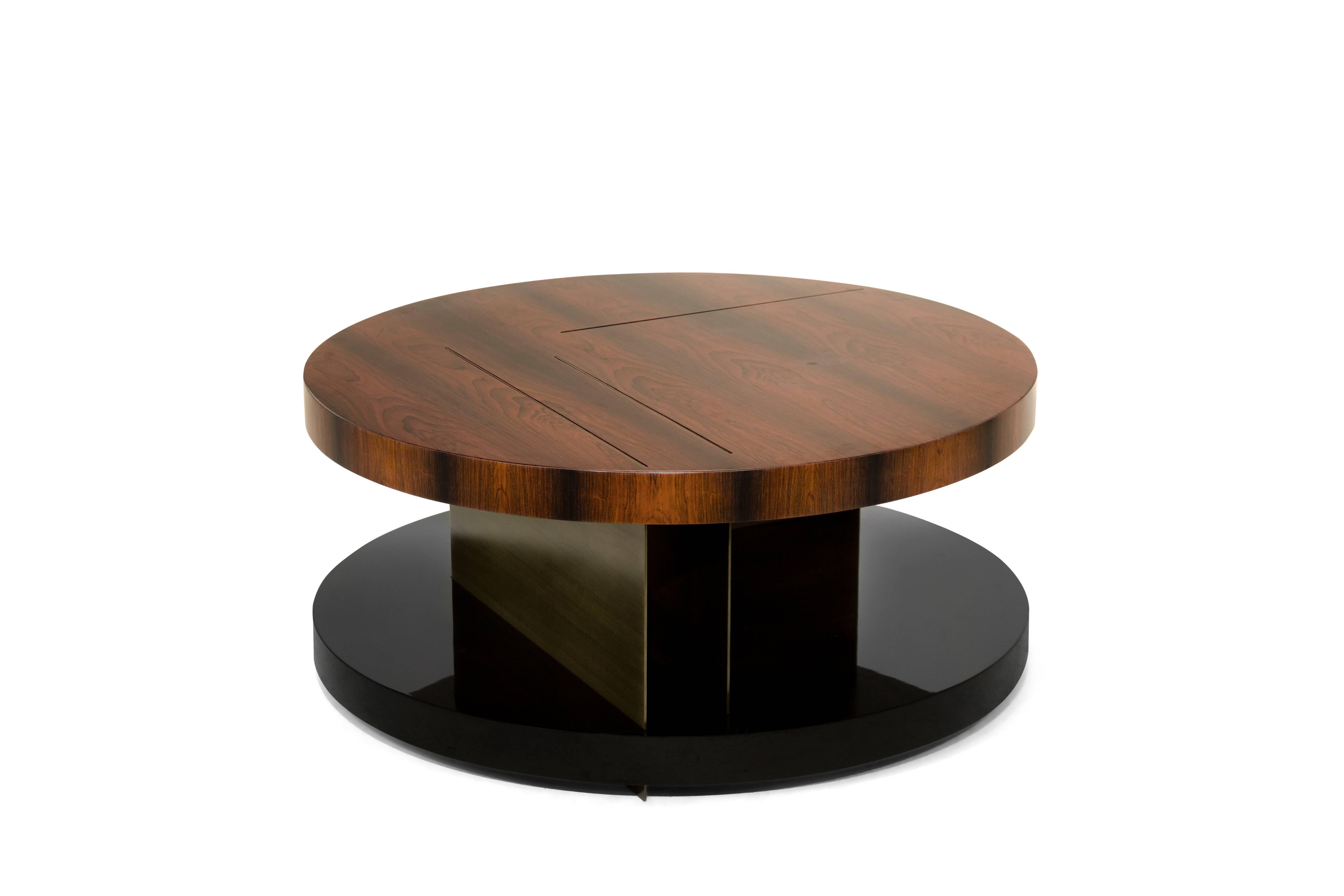European Modern Timber, Lacquer, Brass Rectangular Lallan Coffee Table by Brabbu For Sale 1