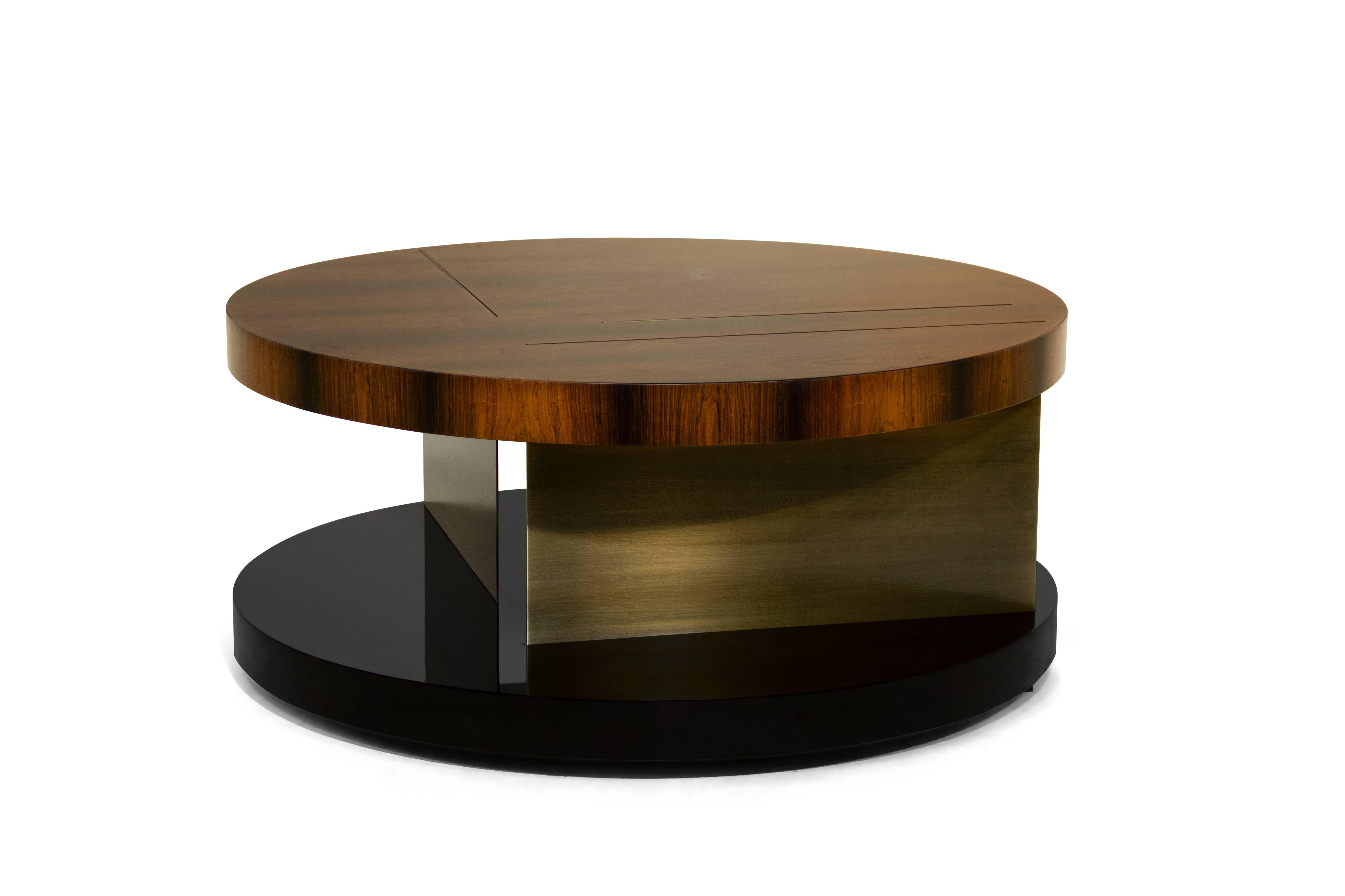 European Modern Timber, Lacquer, Brass Rectangular Lallan Coffee Table by Brabbu For Sale 2