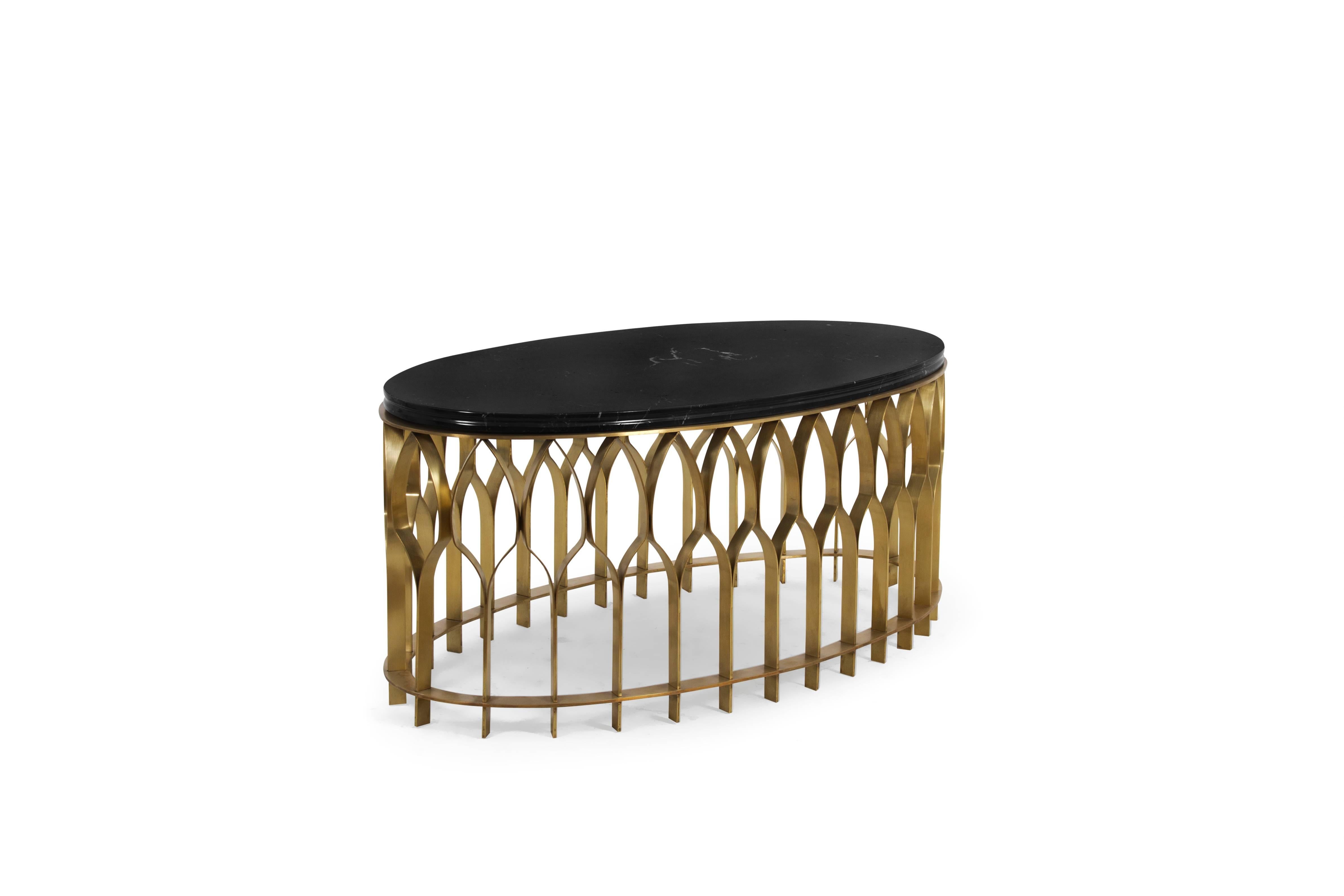 European modern Black Marble and Brushed Brass Round Coffee Table by Brabbu In Excellent Condition For Sale In Sydney, NSW