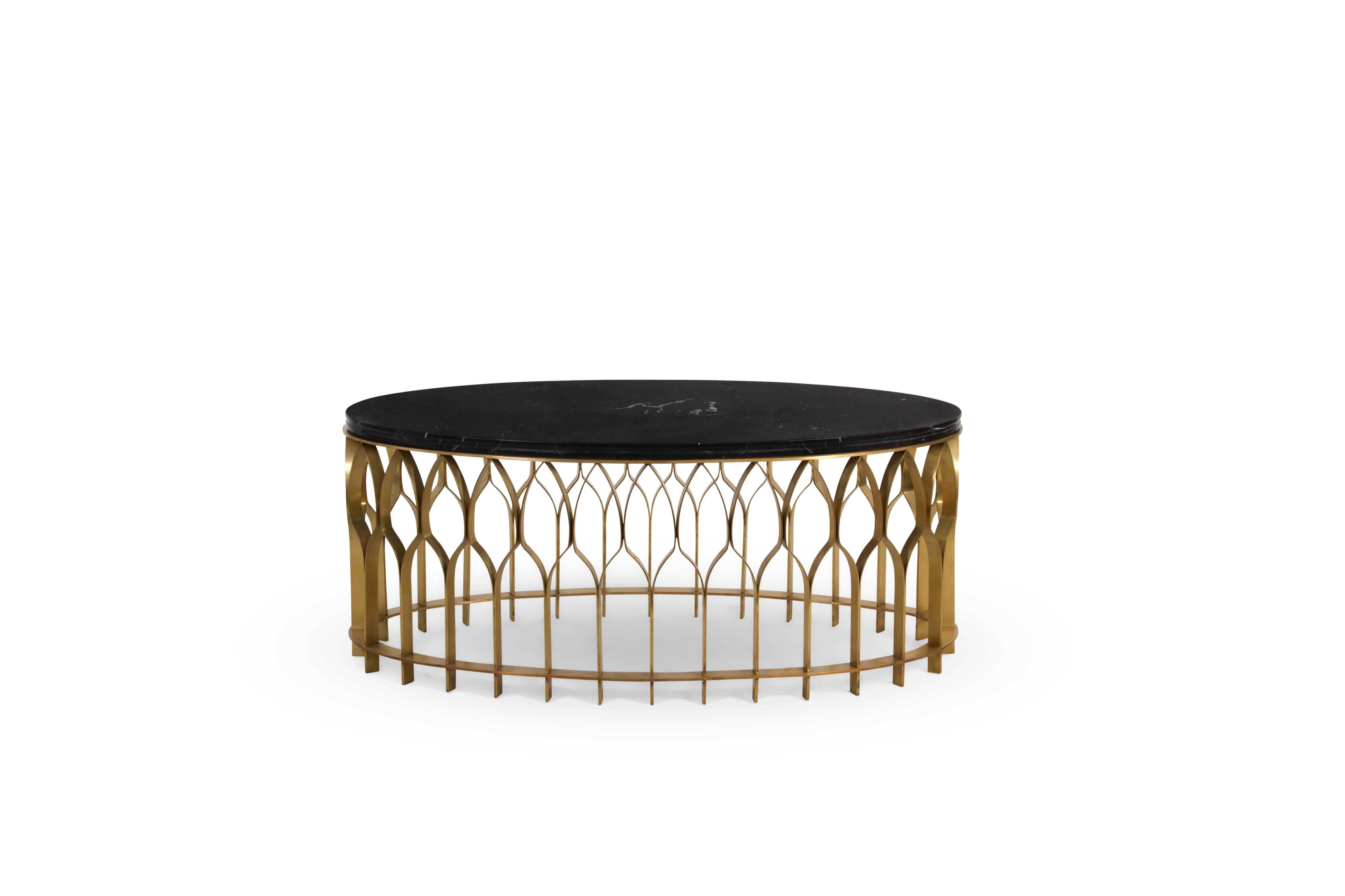 Contemporary European modern Black Marble and Brushed Brass Round Coffee Table by Brabbu For Sale