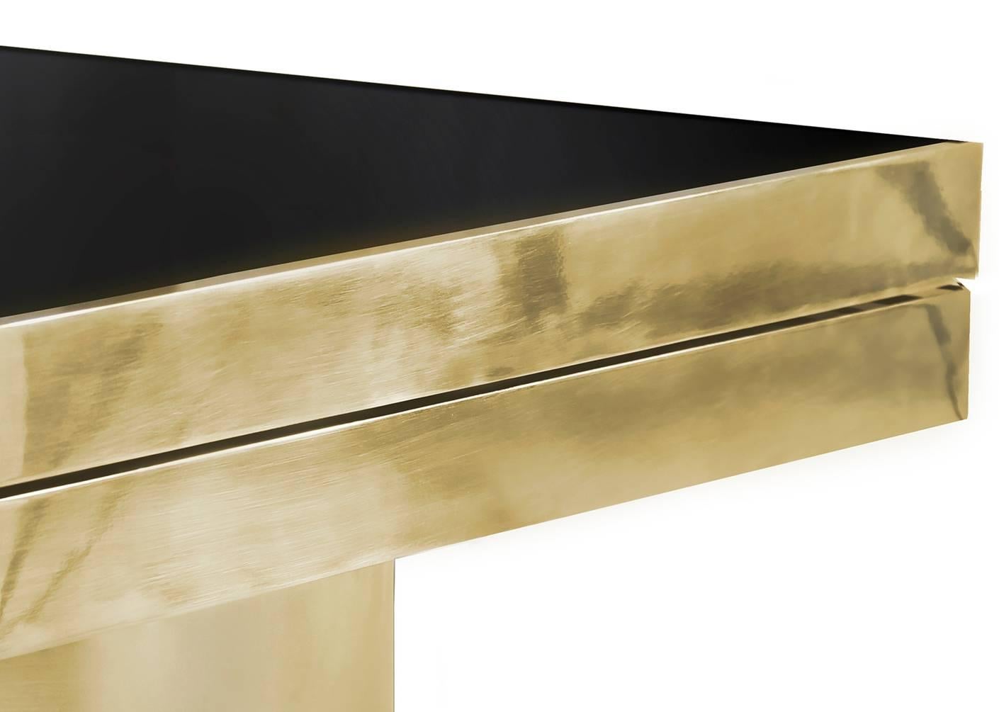 Blackened European Koket Brass and Black Glass Two Tier Swivelling Tears Cocktail Table For Sale