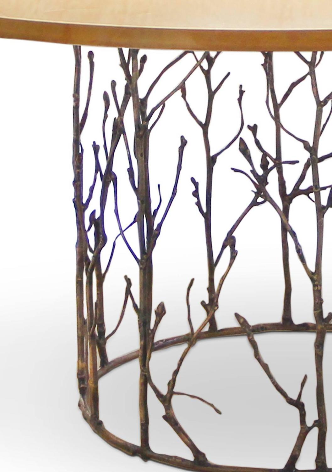 European Modern Timber, Gold Plated, Brass Round Enchanted Dining Table