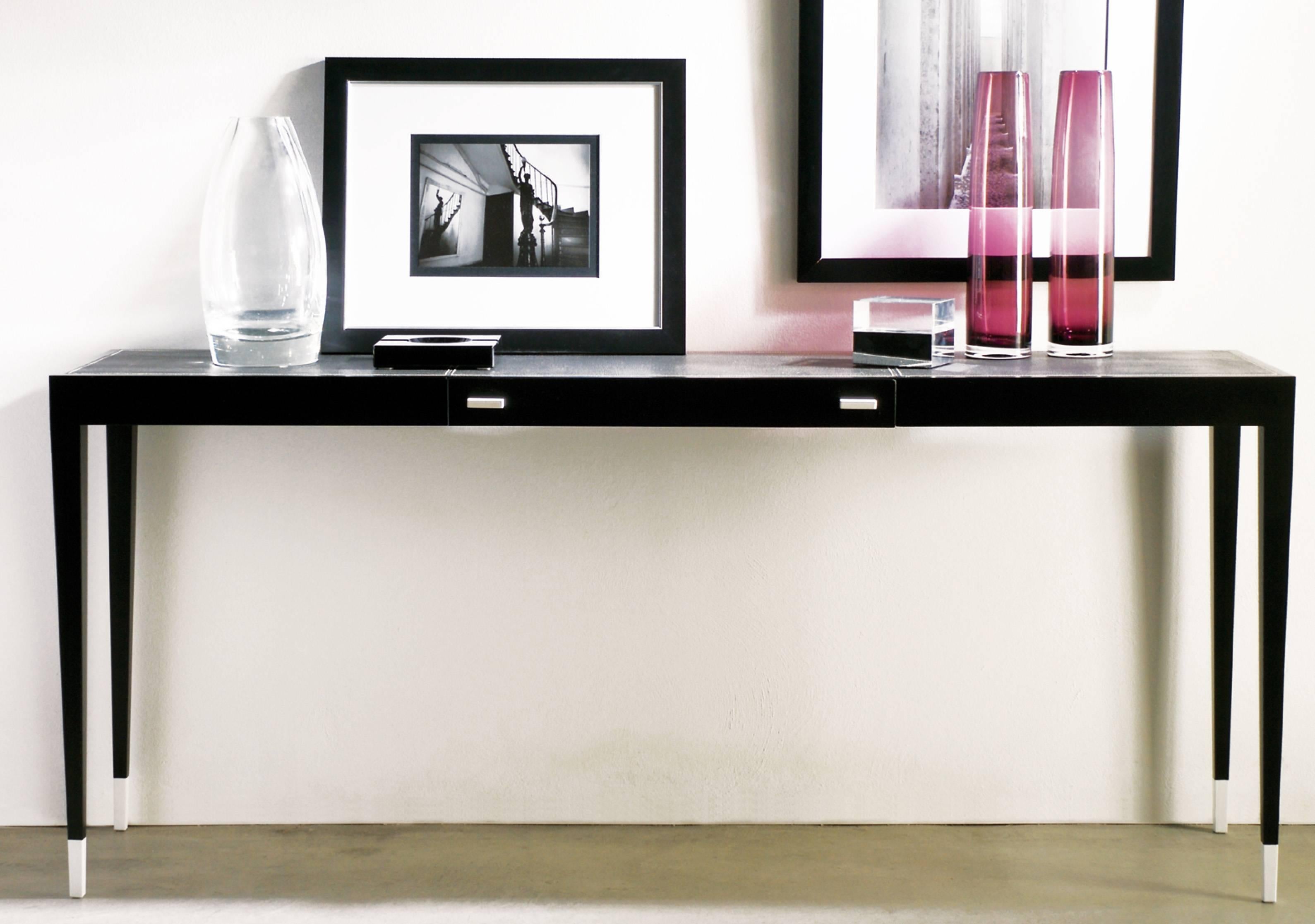 Veneer Italian Modern Single Drawer Zoe Leather and lacquered console by Dom Edizioni For Sale
