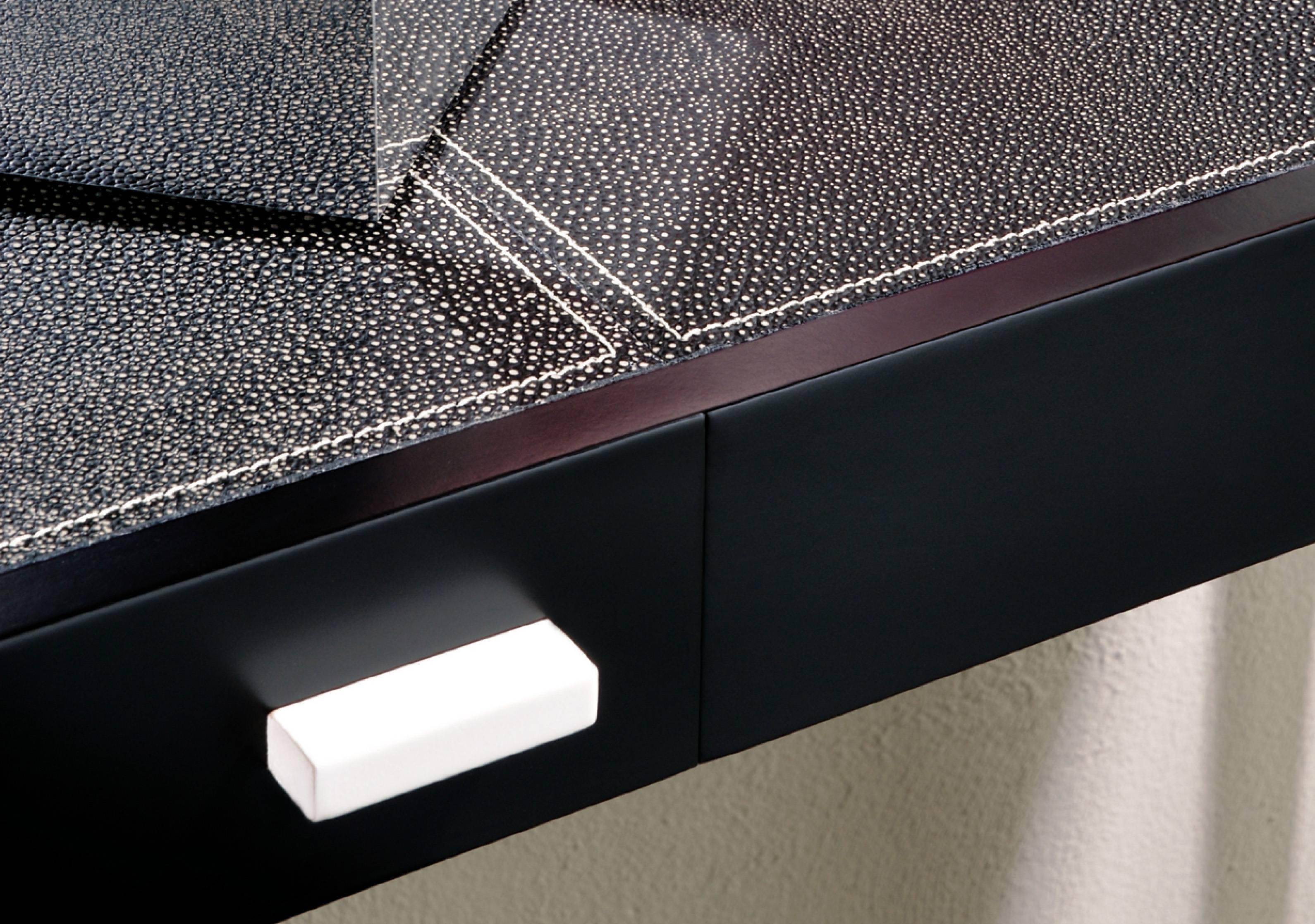 Ebony Italian Modern Single Drawer Zoe Leather and lacquered console by Dom Edizioni For Sale