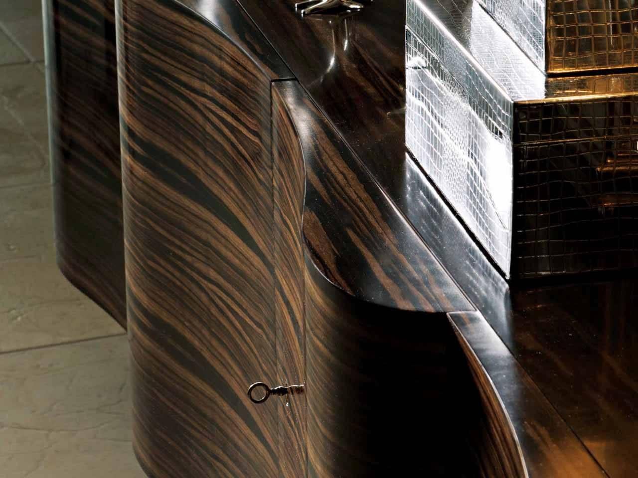 Veneer Italian Modern ebony timber Wave Four-Door Wood Side Cabinet by Dom Edizioni For Sale