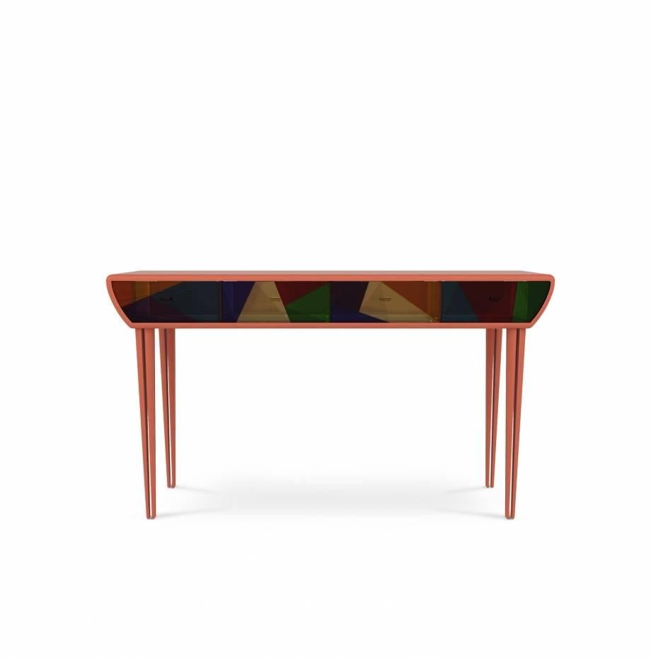 European Modern Lacquered Wood, Stained Glass, Acrylic Four-Drawer Vitra Console In Excellent Condition For Sale In Sydney, NSW
