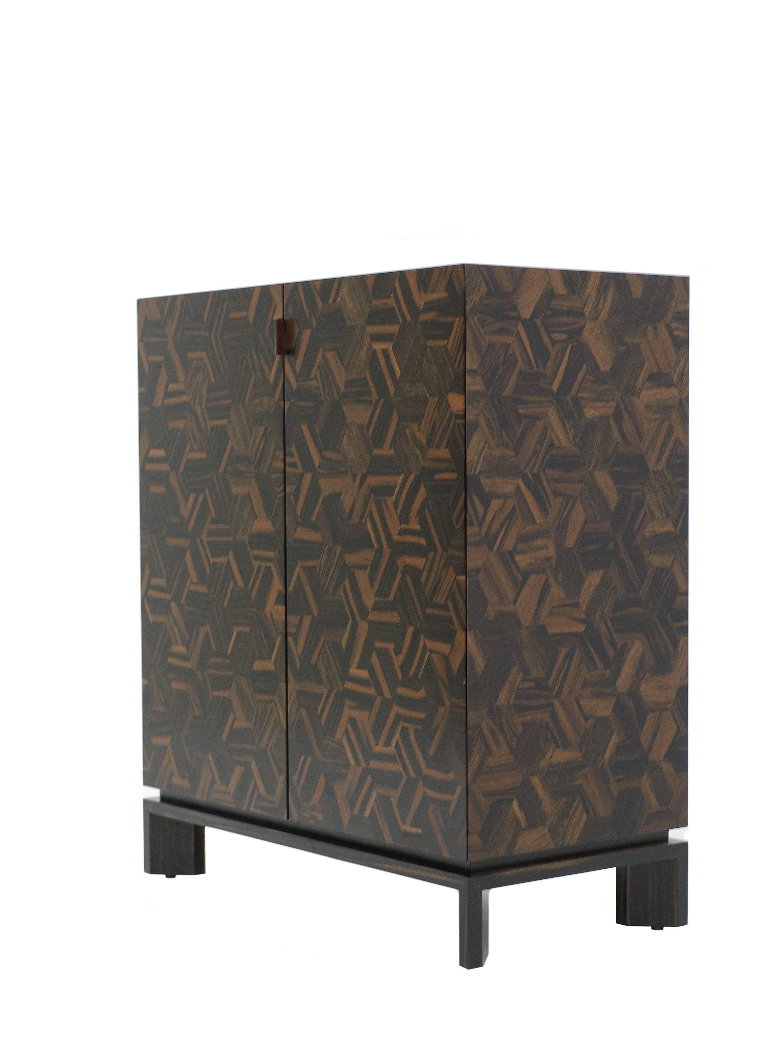 Contemporary Italian Modern Honeycomb Handmade Timber Two-Door Bee Cabinet For Sale