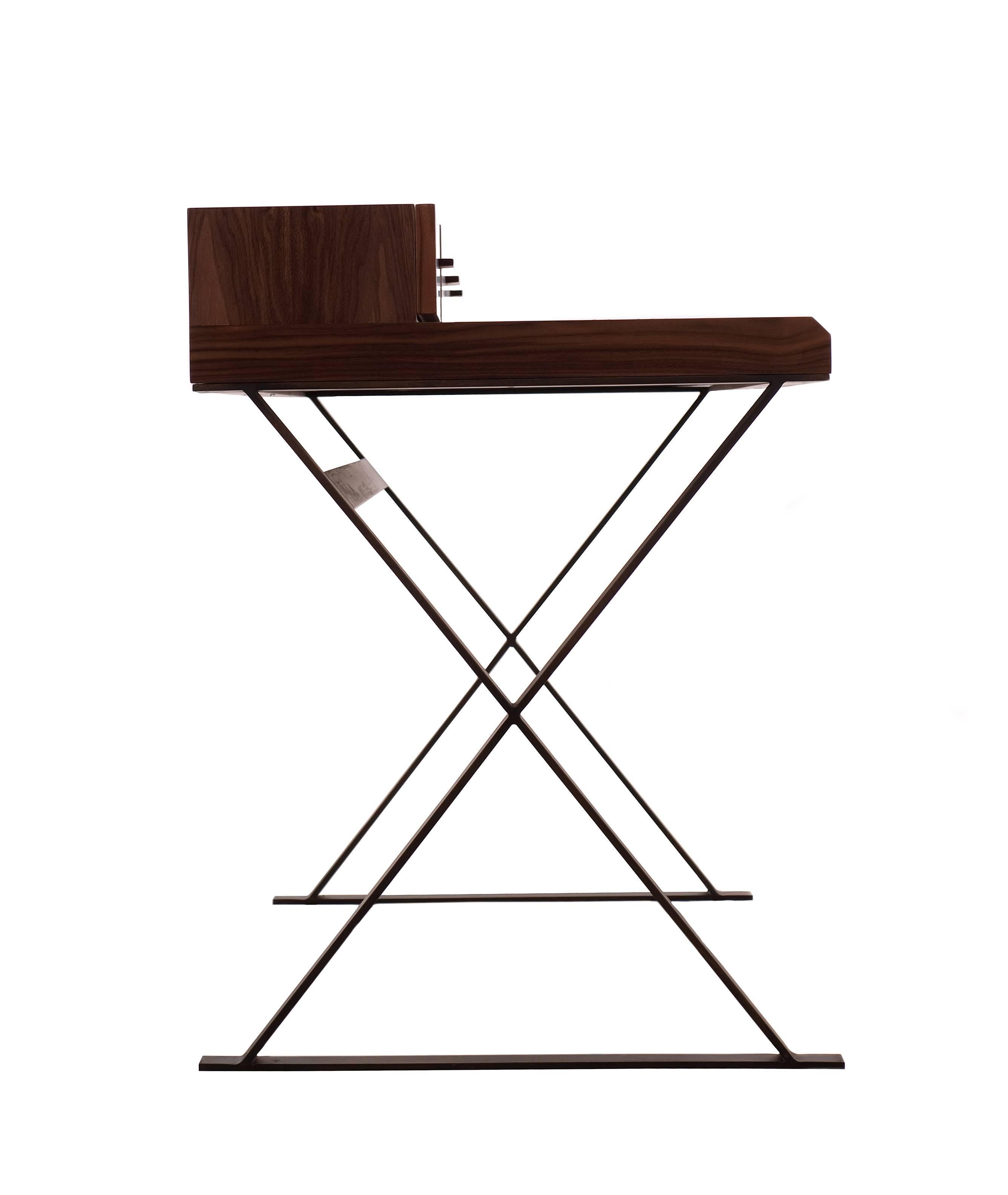 Contemporary Italian Hemingway Walnut, Leather and Marble Desk For Sale